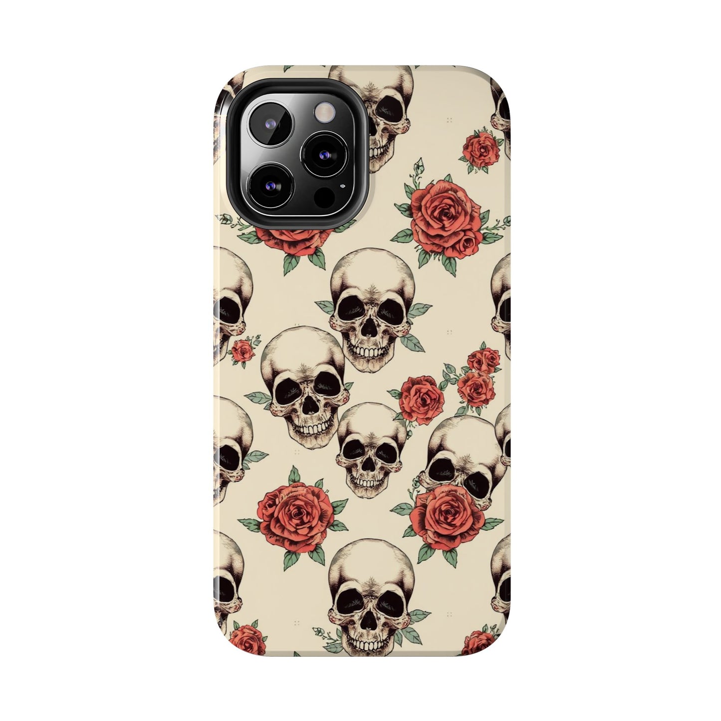 Tough Phone Case with Skull and Rose Design - Edgy Floral iPhone Protection