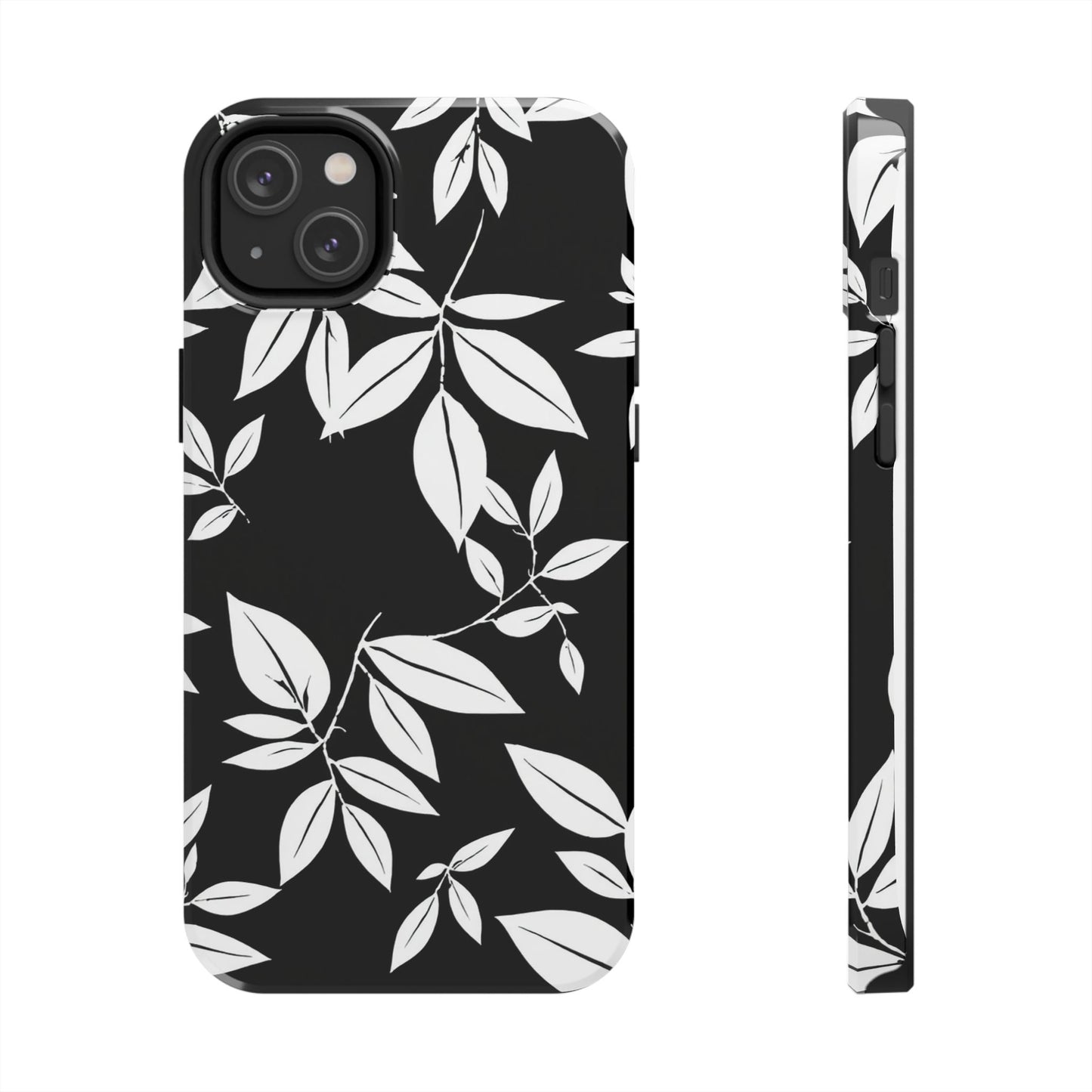 Chic Floral Tough Phone Case - Elegant Black & White Design for Stylish Protection