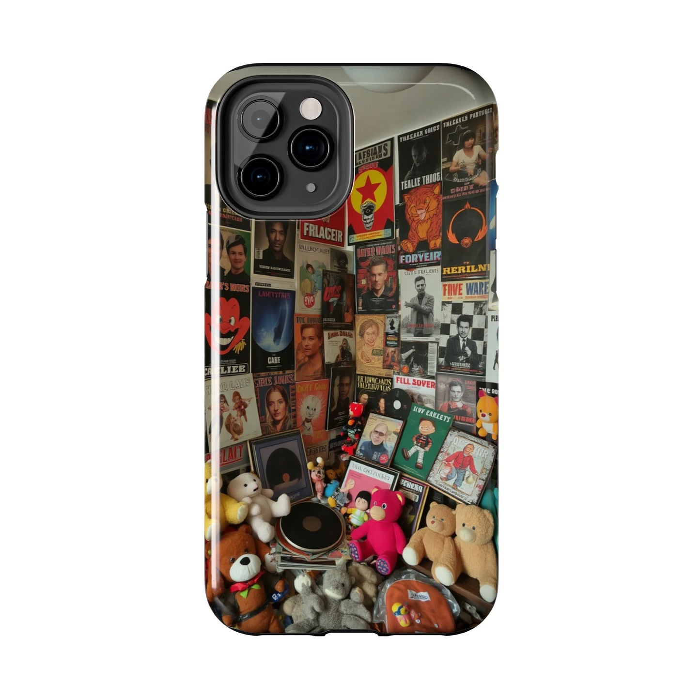 Retro Vibe Tough Phone Case - Vintage Movie Posters & Plush Toys Design