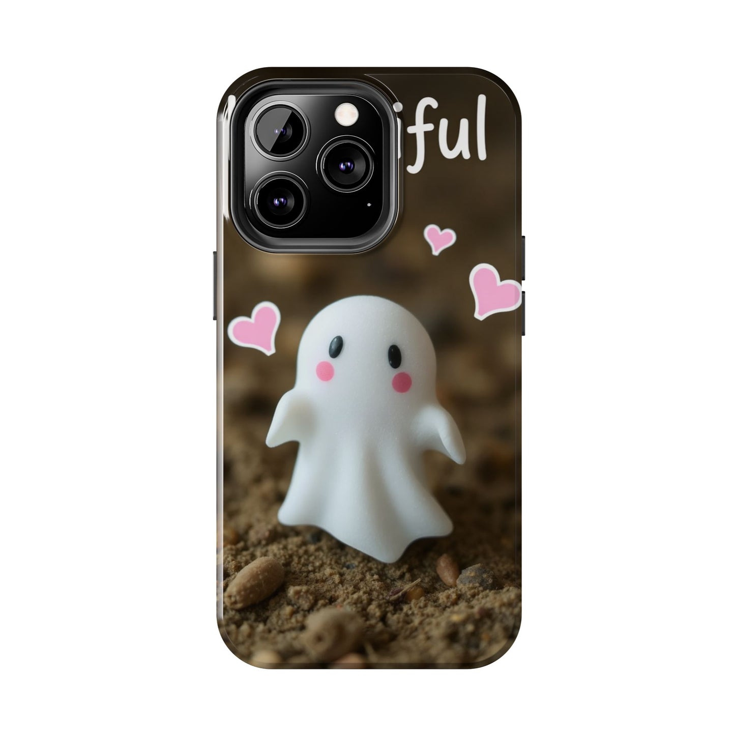 Cute Ghost Tough Phone Case - Beautiful Design with Heart Accents