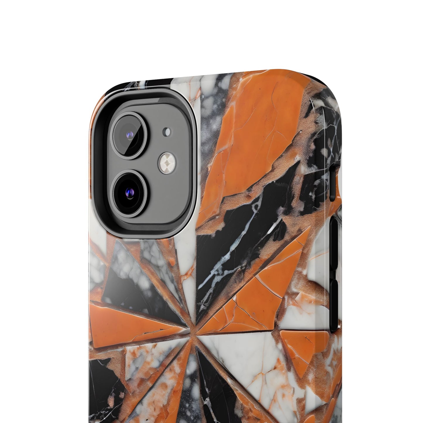 Shattered Pieces Marble Black and Orange Tough Phone Case - for iPhone