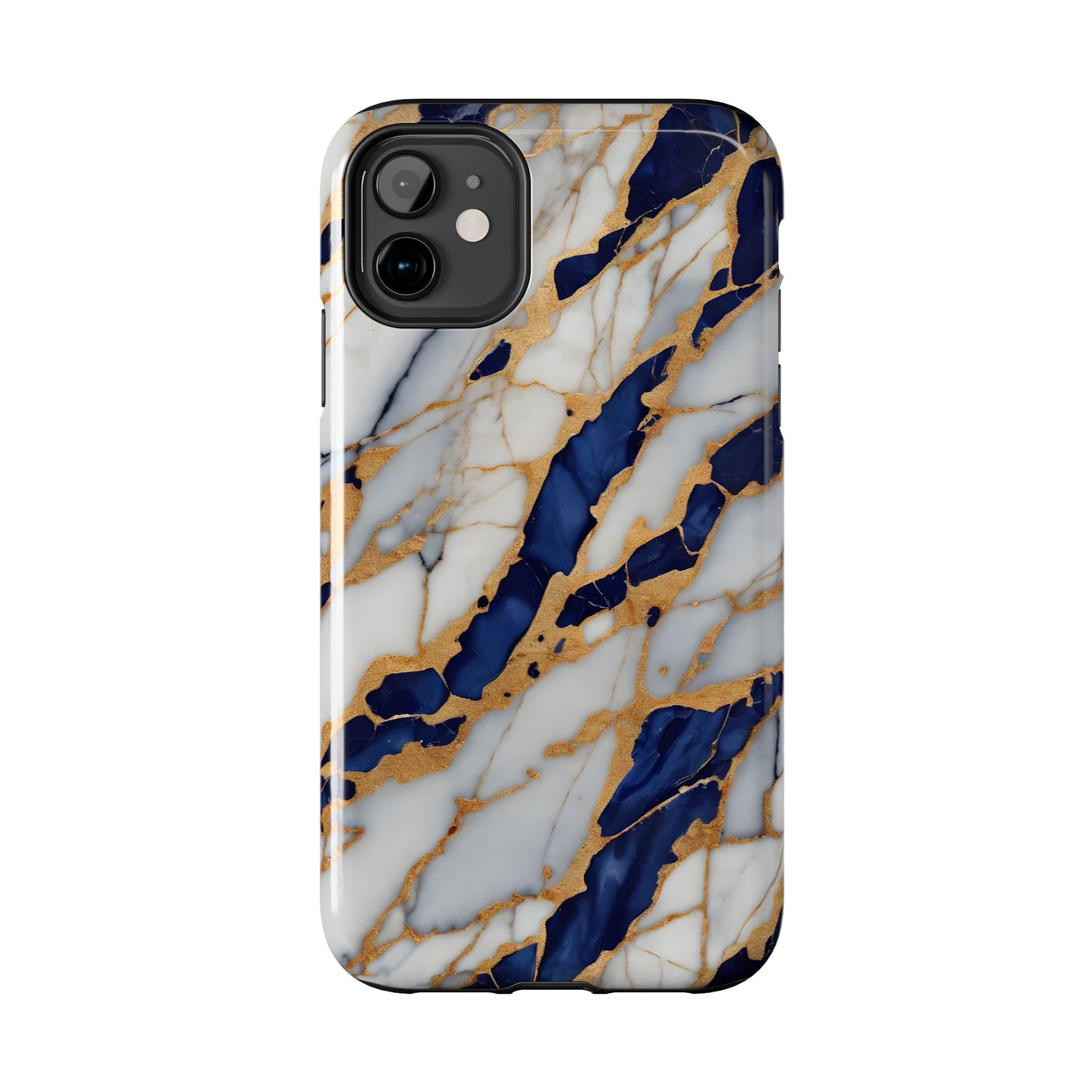 Stunning Marble Tough Phone Case - Elegant Blue & Gold Design Stylish Protection - for iPhone