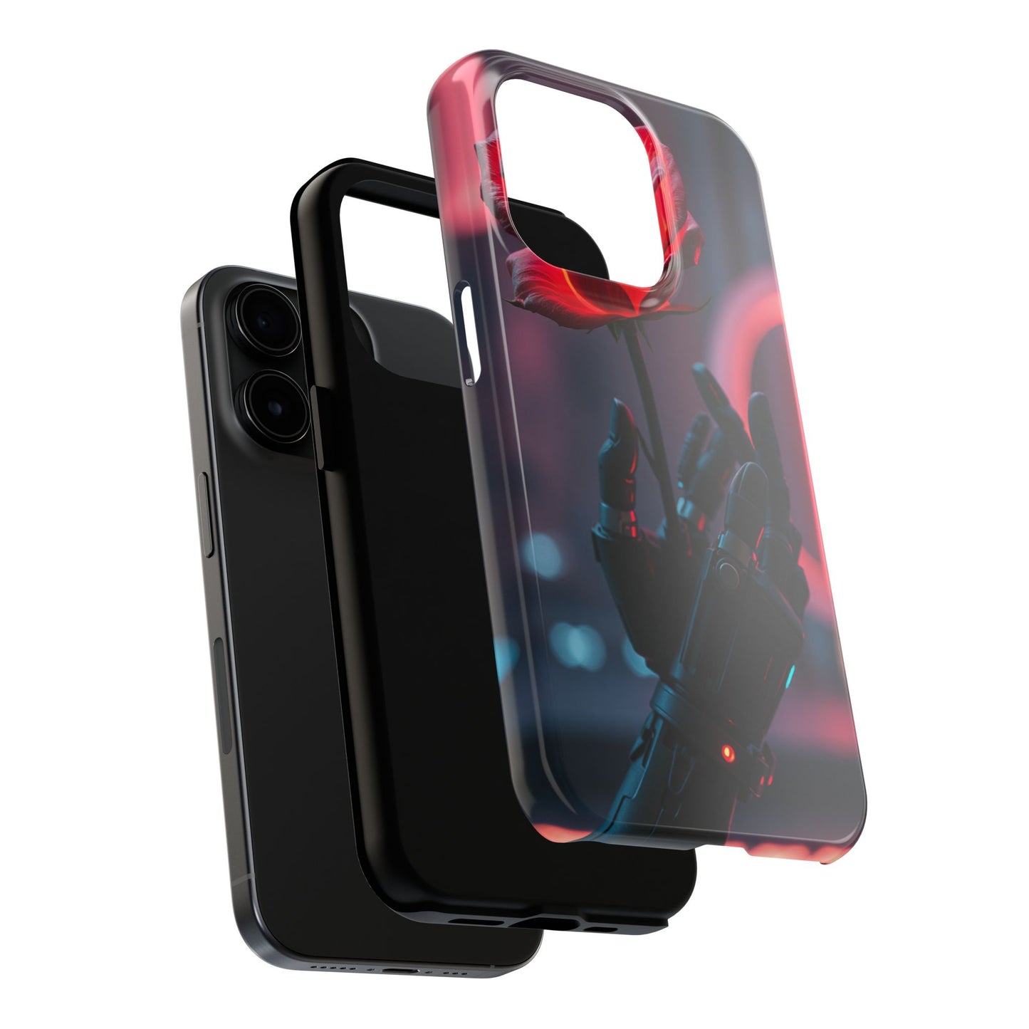 Futuristic Tough Phone Case with Robotic Rose Design | Durable Protection