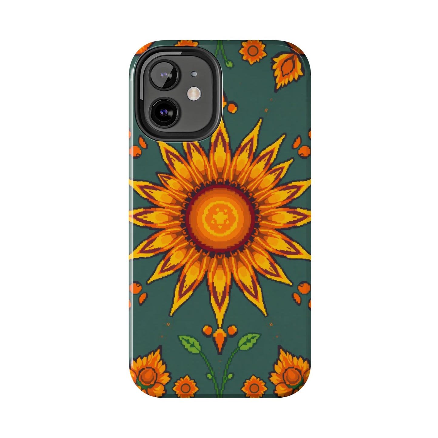 Pixelated Vibrant Floral Tough Phone Case | Sunflower Design for Nature Lovers - for iPhone