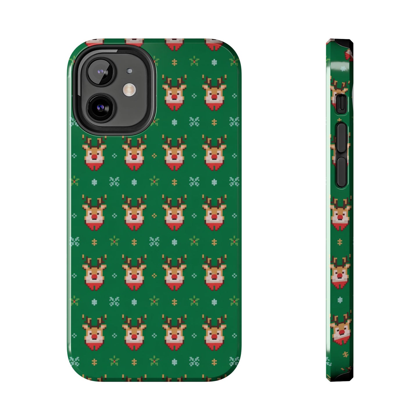 Pixel Art Christmas Rudolf Pattern Phone Case Green
