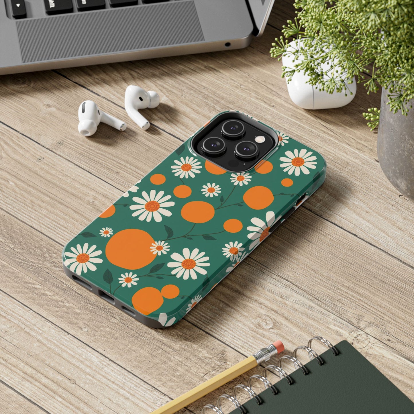 Floral Tough Phone Case - Daisy & Orange Design