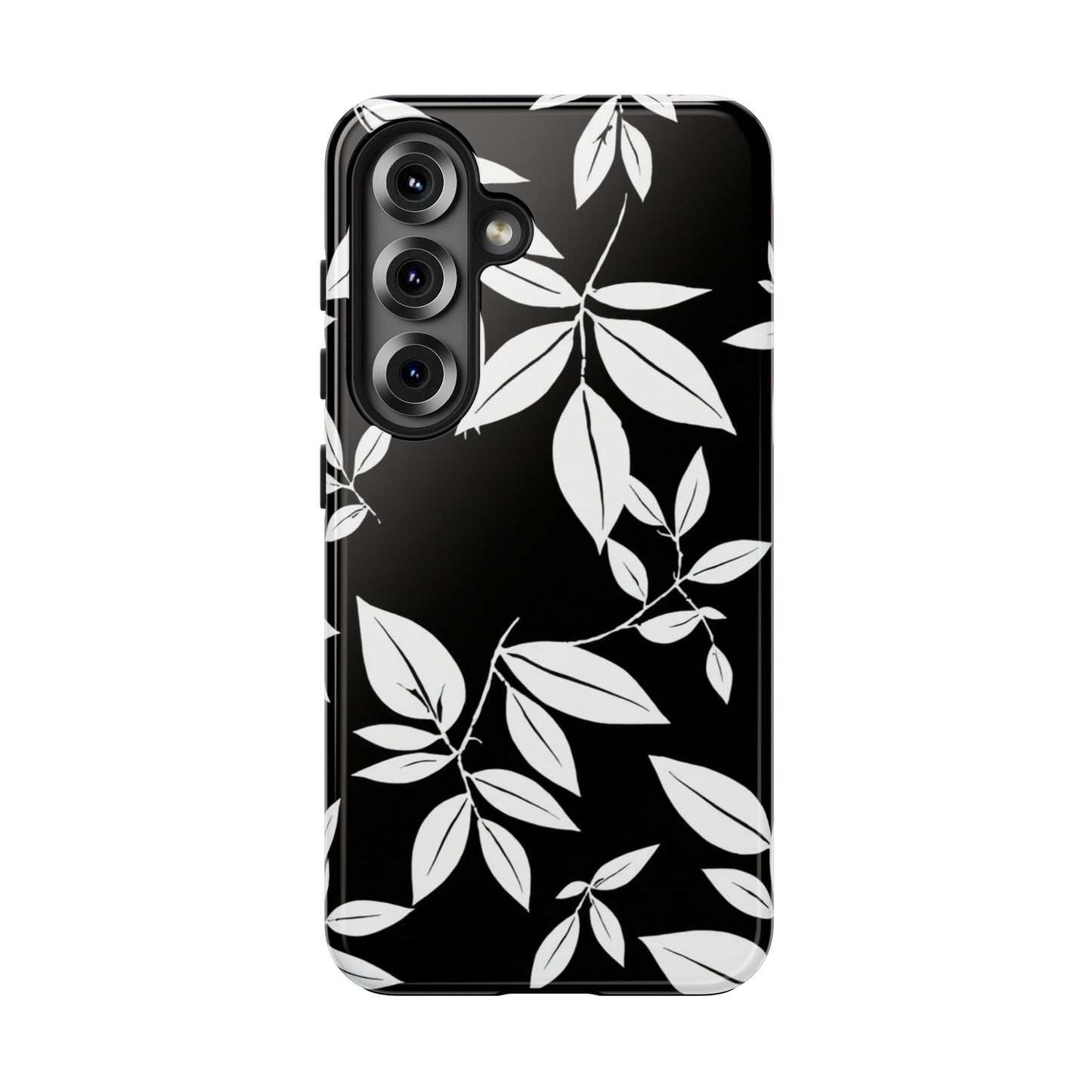 Chic Floral Tough Phone Case - Elegant Black & White Design for Stylish Protection