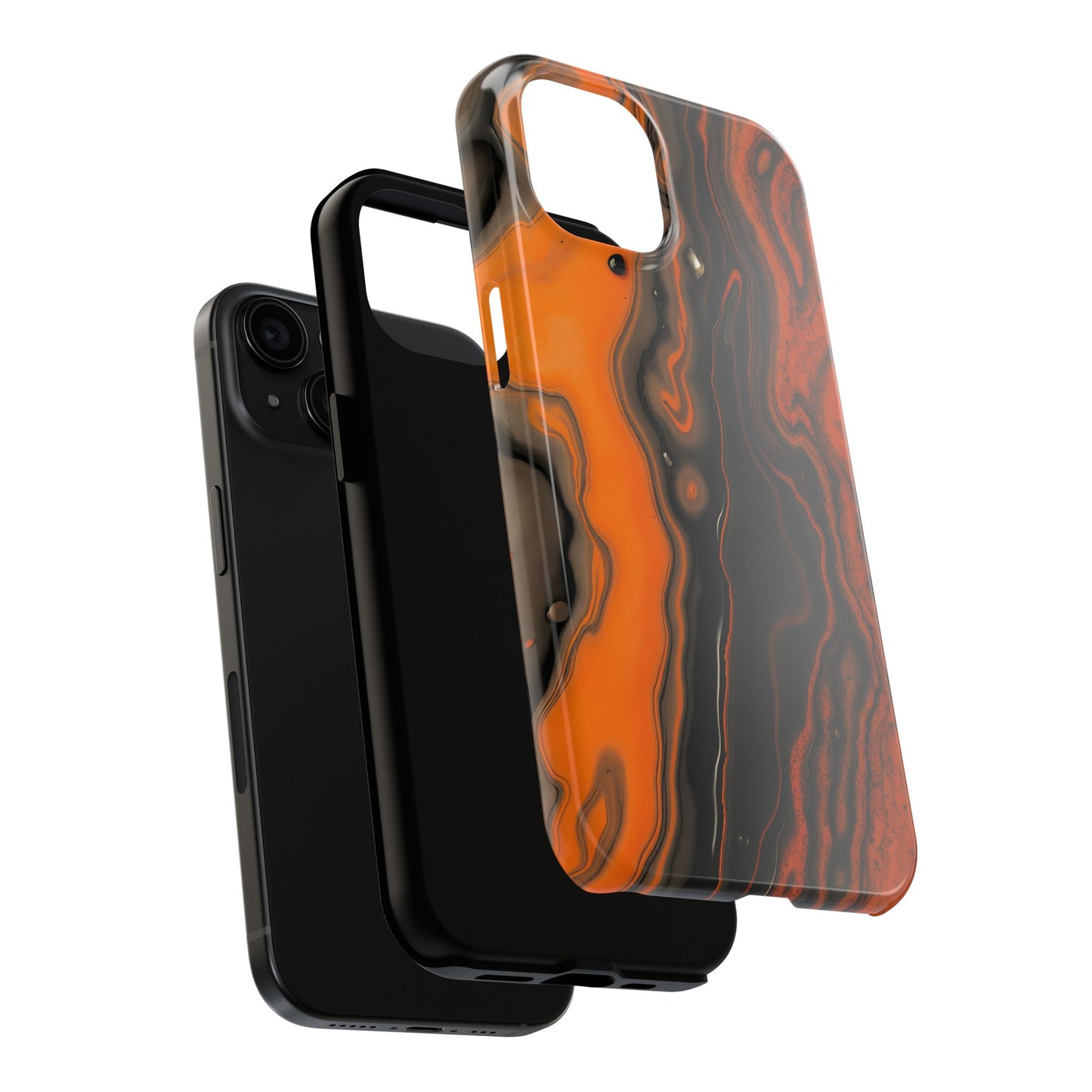 Stylish Tough Phone Case - Bold Black and Orange Metallic Lava Flow Design - for iPhone