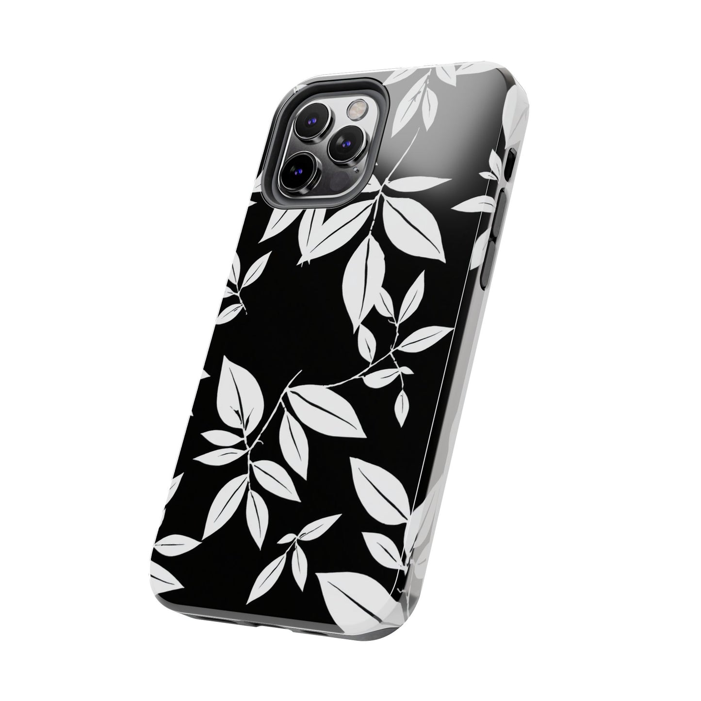 Chic Floral Tough Phone Case - Elegant Black & White Design for Stylish Protection