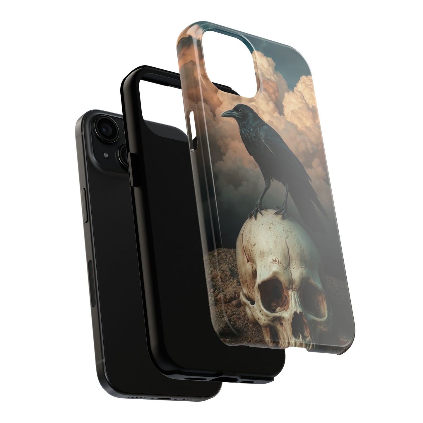 Gothic Raven Skull Tough Phone Case - Unique Protective Cover for Halloween Lovers