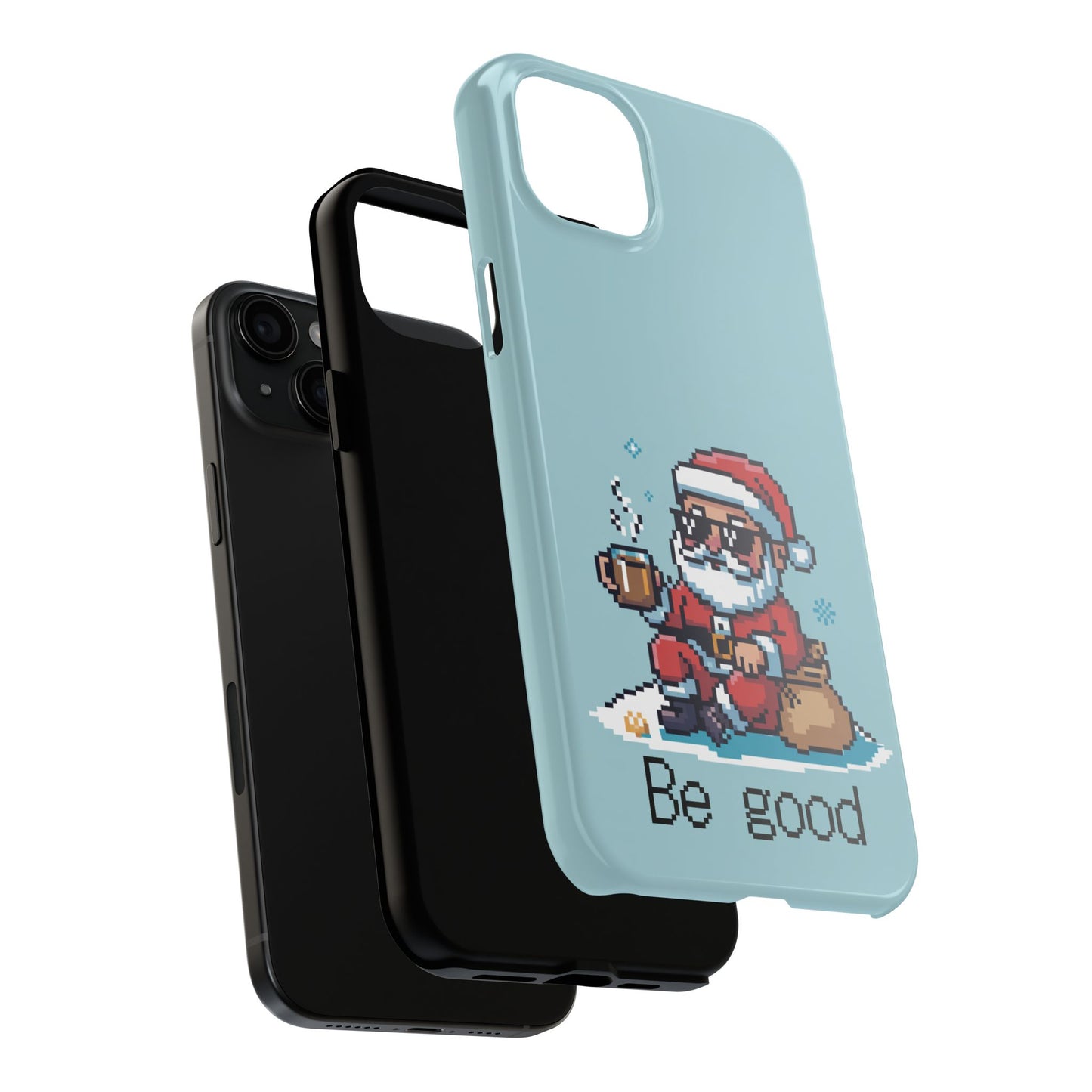 Pixel Art Santa Claus iPhone Case - Festive Tough Case with 'Be Good' Design