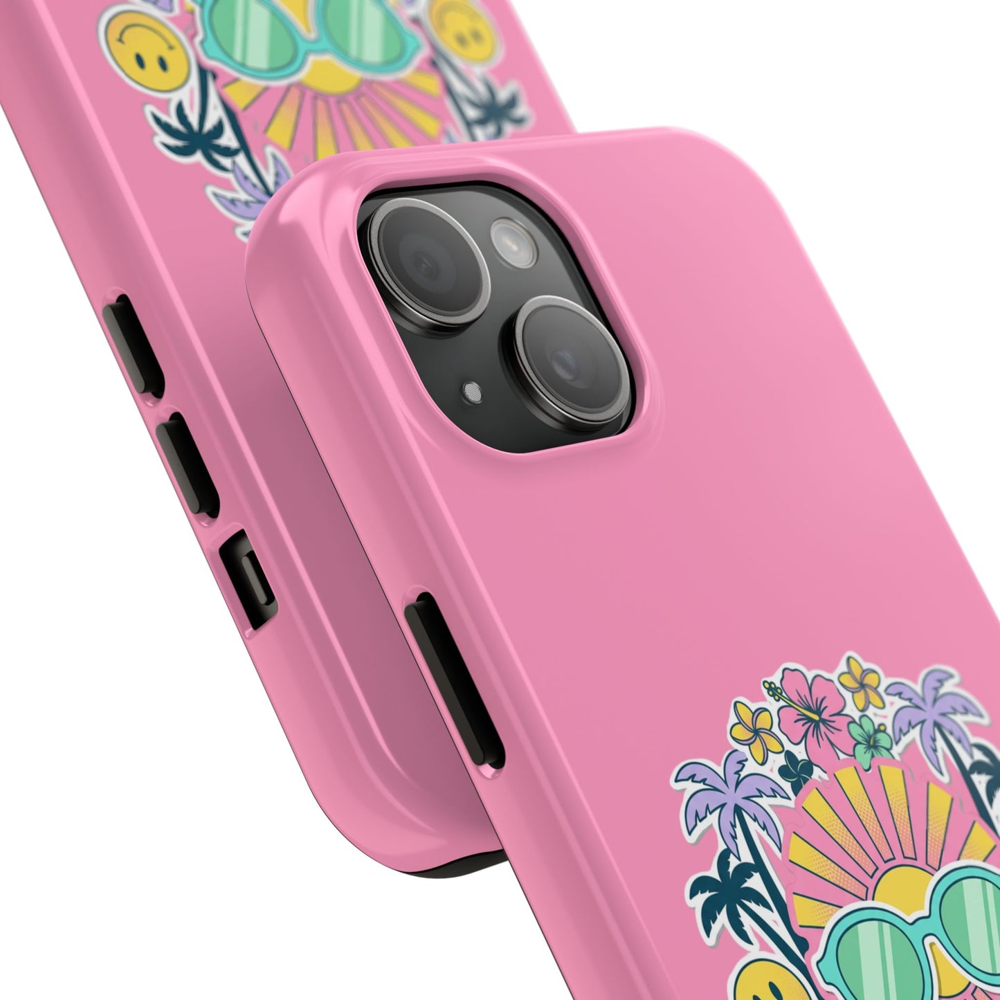 Retro Summer Phone Case — Y2K Palm Trees, Roller Skates & Smiley Collage