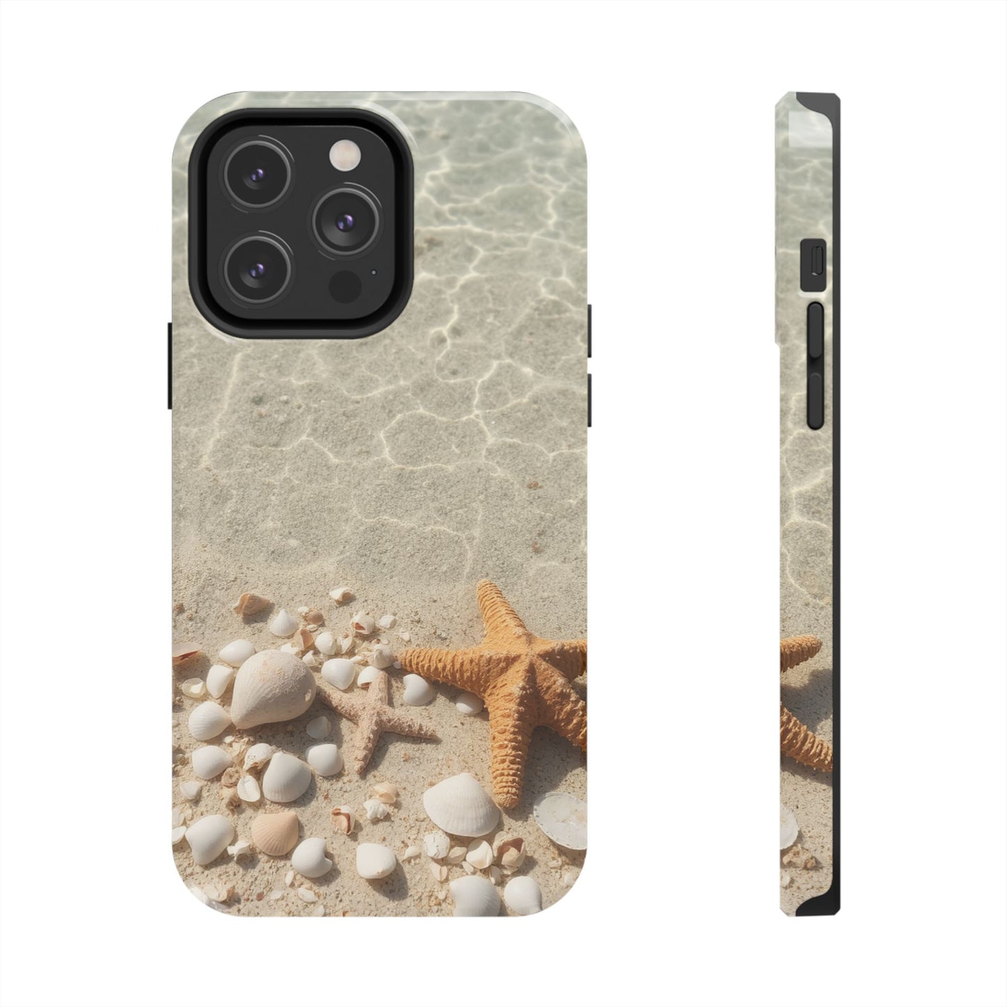 Beach-Inspired Tough Phone Case with Starfish and Seashell Design