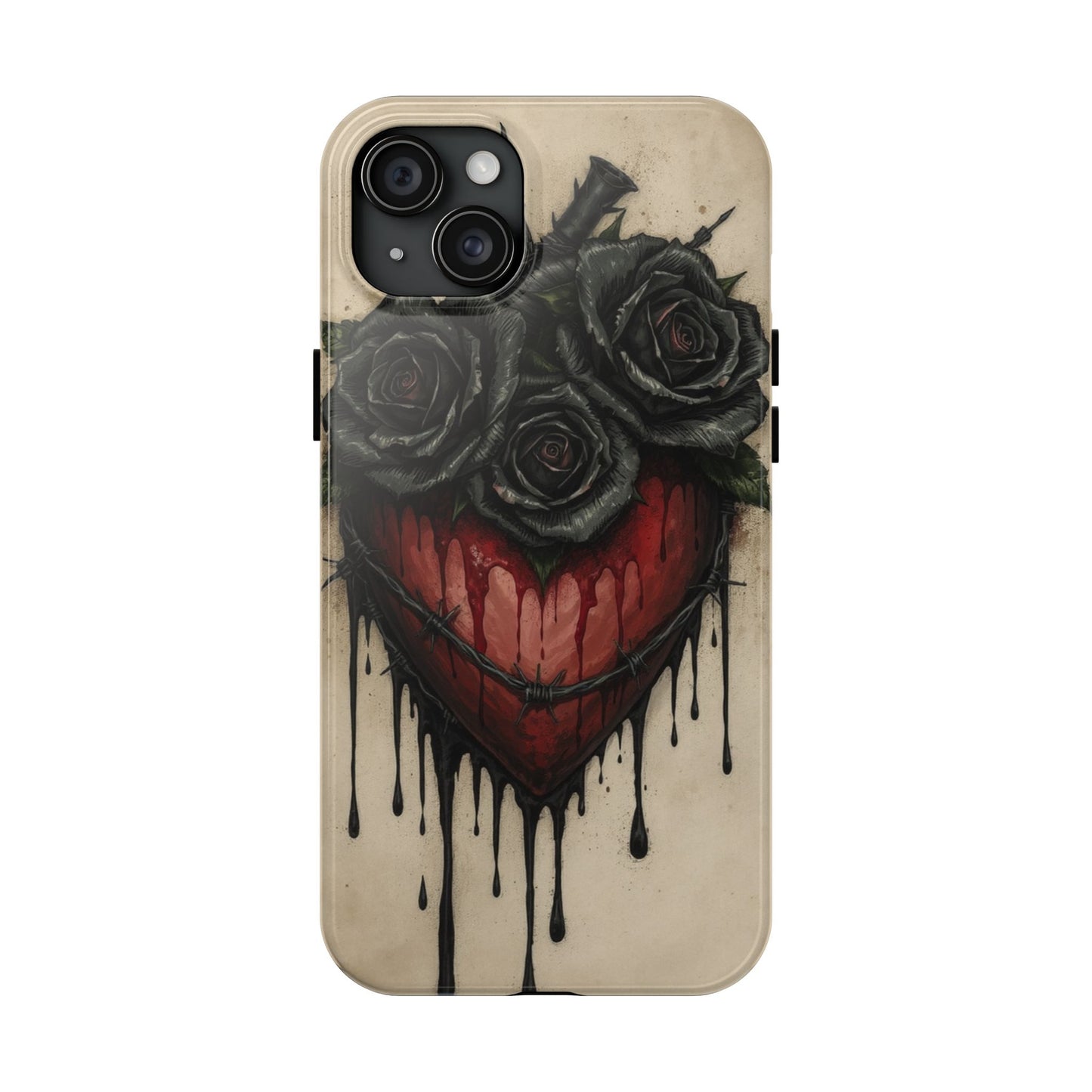 Gothic Heart Phone Case with Roses - Tough & Durable Design