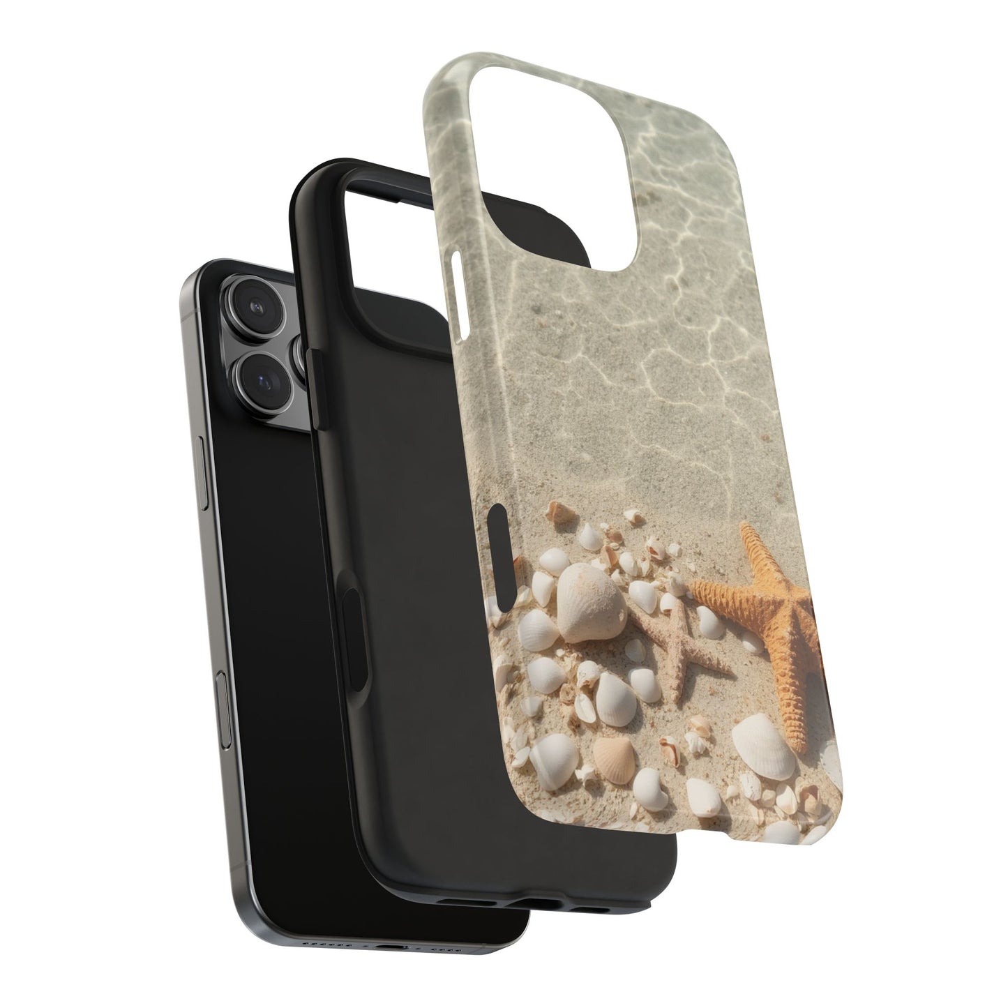 Beach-Inspired Tough Phone Case with Starfish and Seashell Design