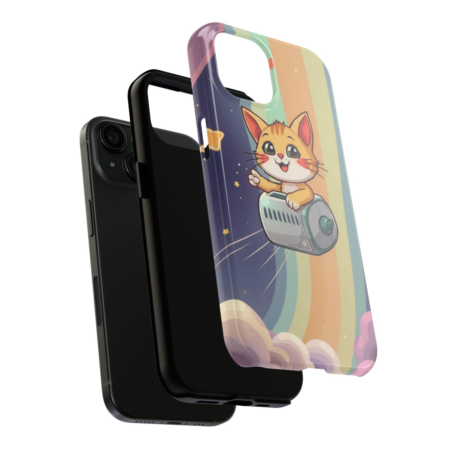Cute Cat Rocket Phone Case - Vibrant and Playful Tough Case