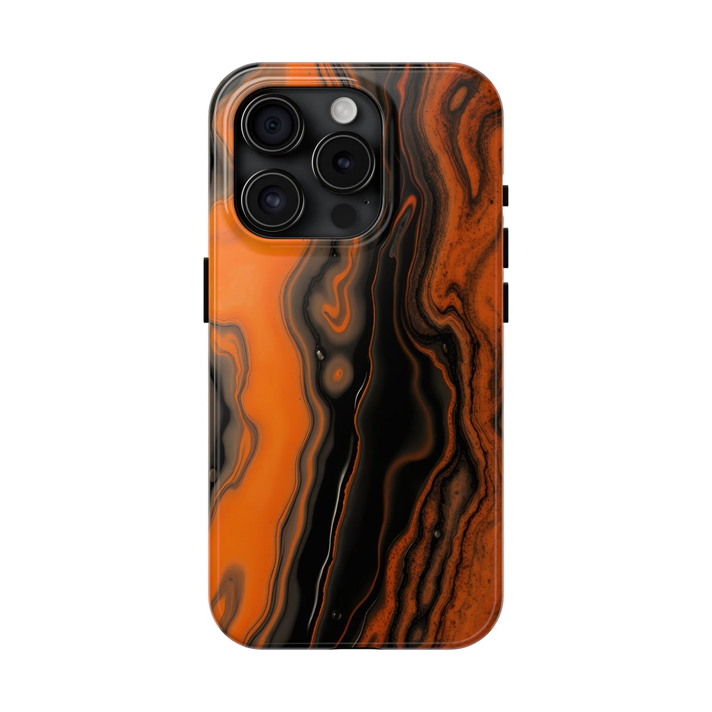 Stylish Tough Phone Case - Bold Black and Orange Metallic Lava Flow Design - for iPhone