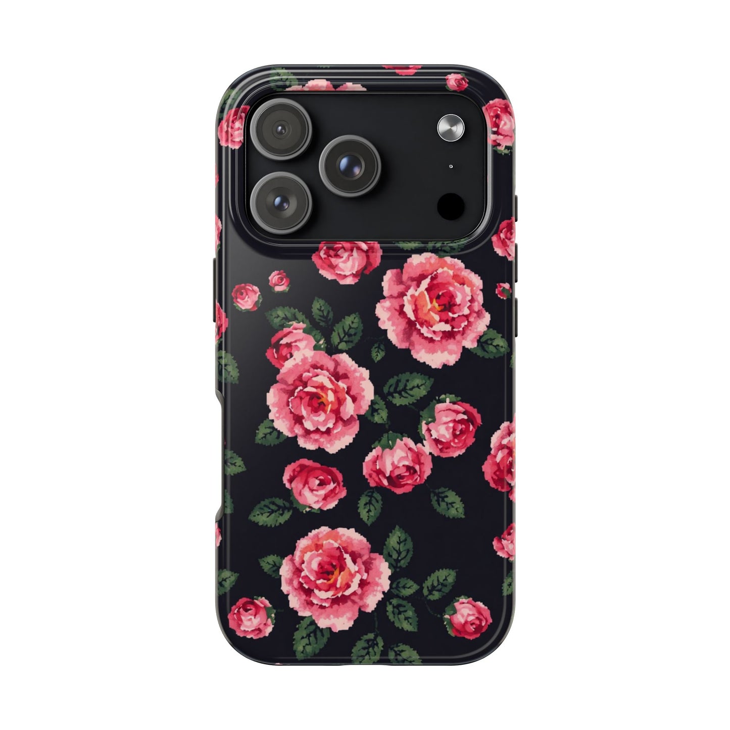 Pixelated Floral Tough Phone Case - Elegant Rose Design for Protection & Style - for iPhone