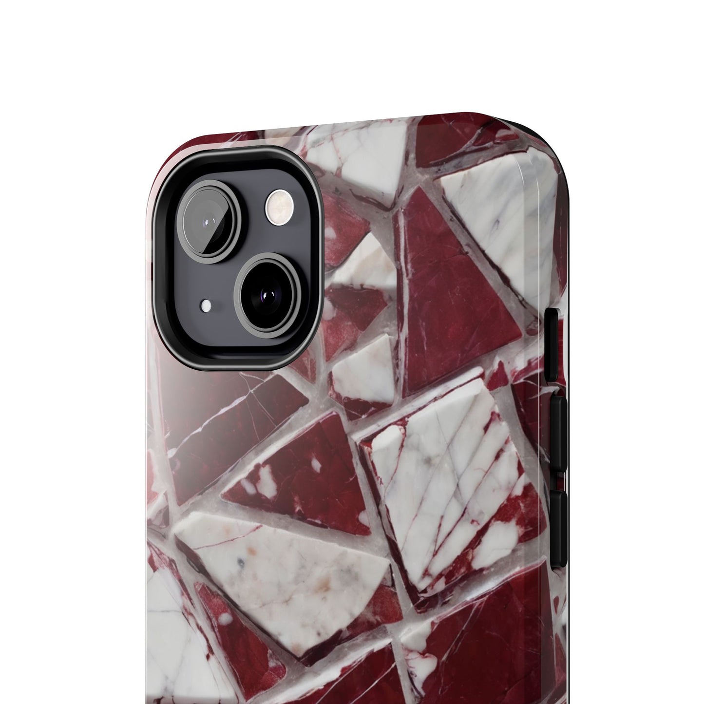 Elegant Red Pieces Marble Pattern Tough Phone Case - Stylish Protection for iPhone