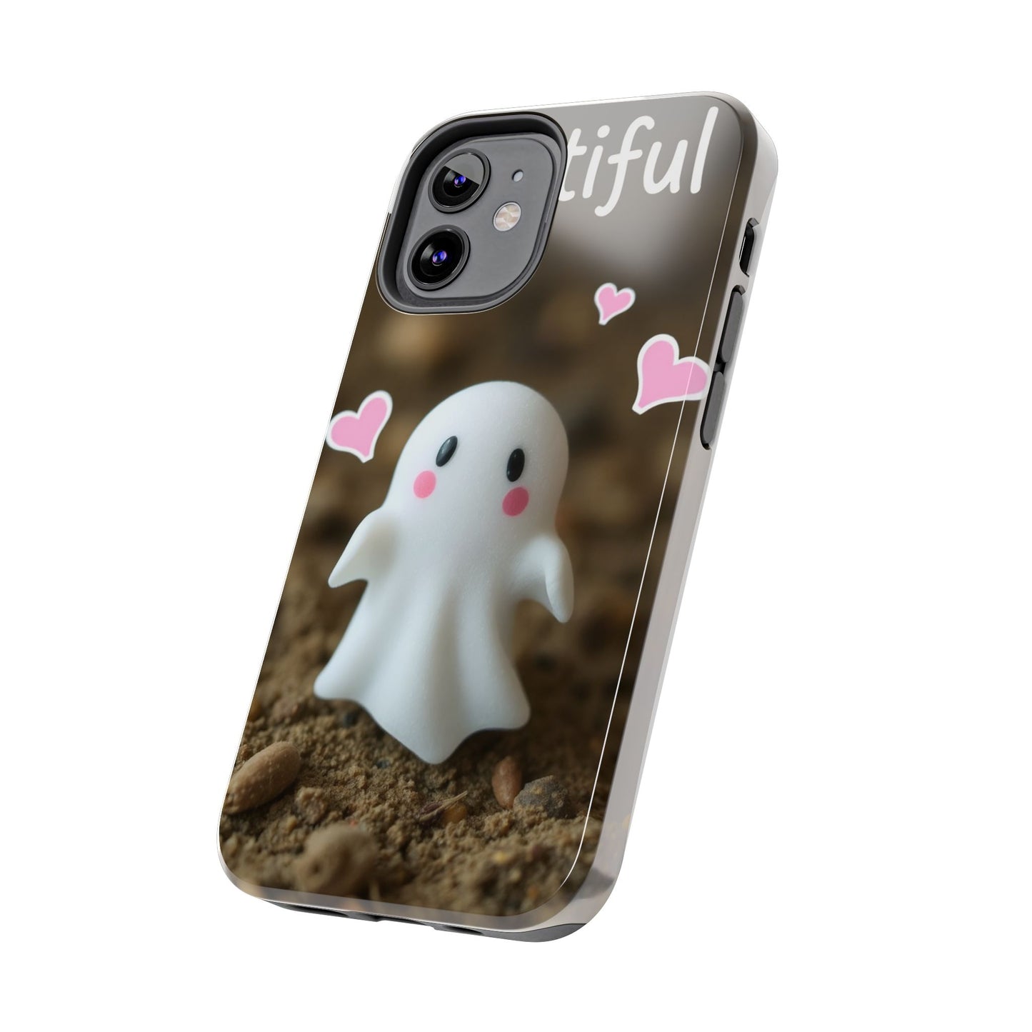 Cute Ghost Tough Phone Case - Beautiful Design with Heart Accents