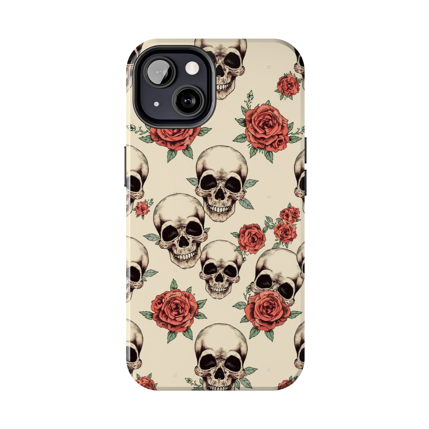 Tough Phone Case with Skull and Rose Design - Edgy Floral iPhone Protection