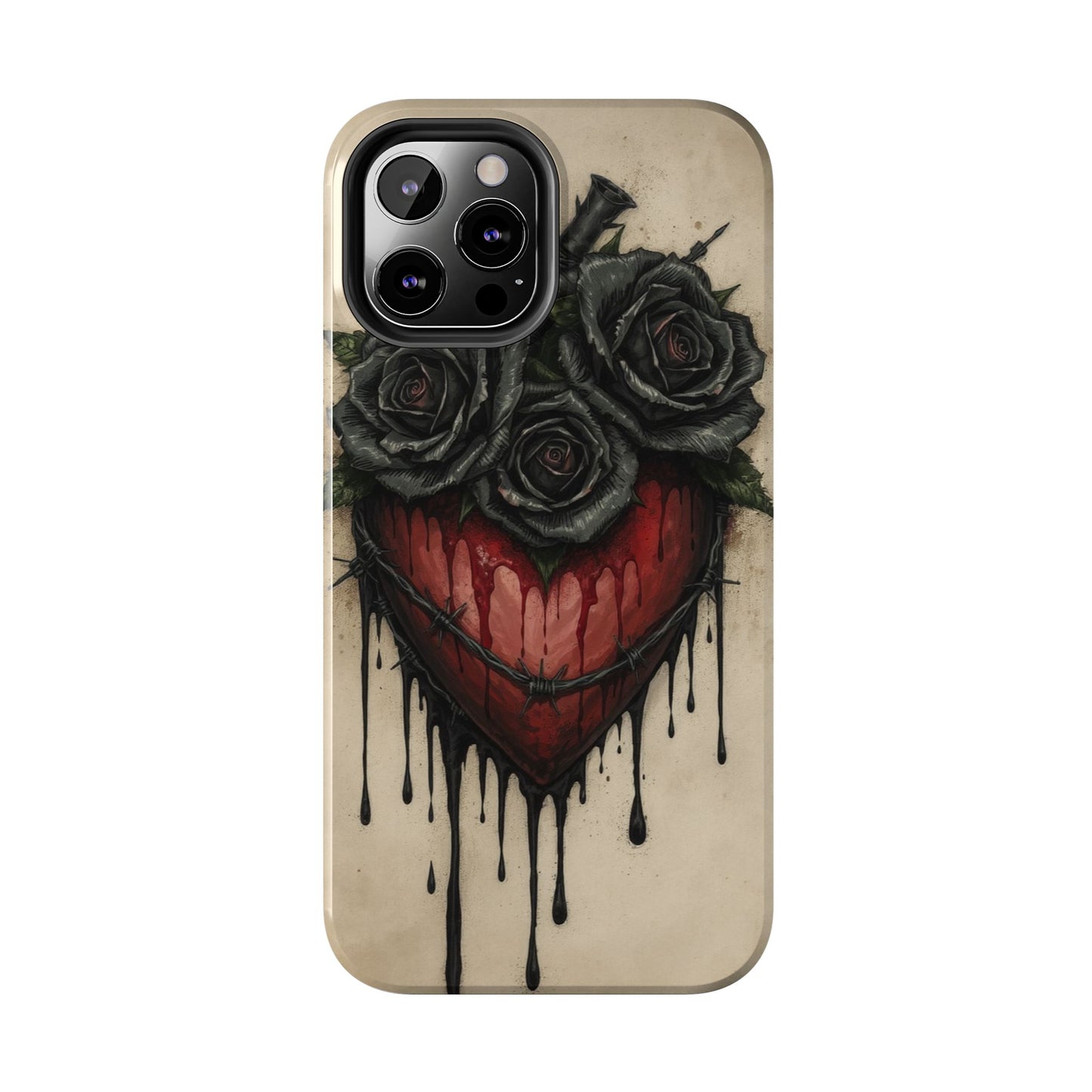 Gothic Heart Phone Case with Roses - Tough & Durable Design