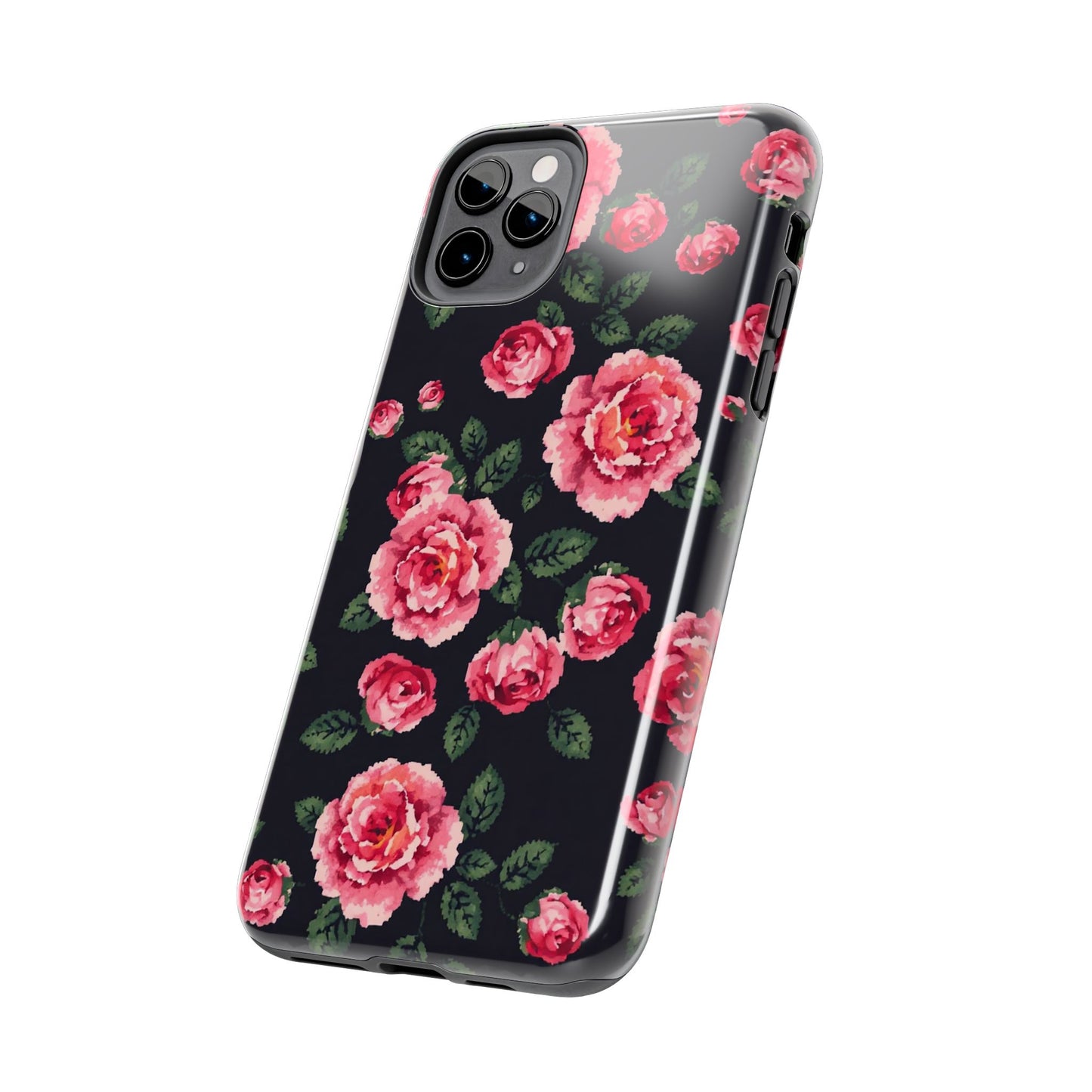 Pixelated Floral Tough Phone Case - Elegant Rose Design for Protection & Style - for iPhone