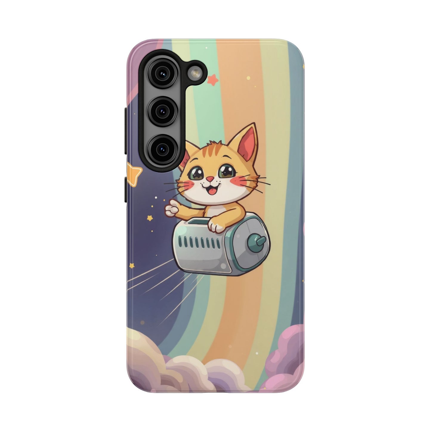 Cute Cat Rocket Phone Case - Vibrant and Playful Tough Case