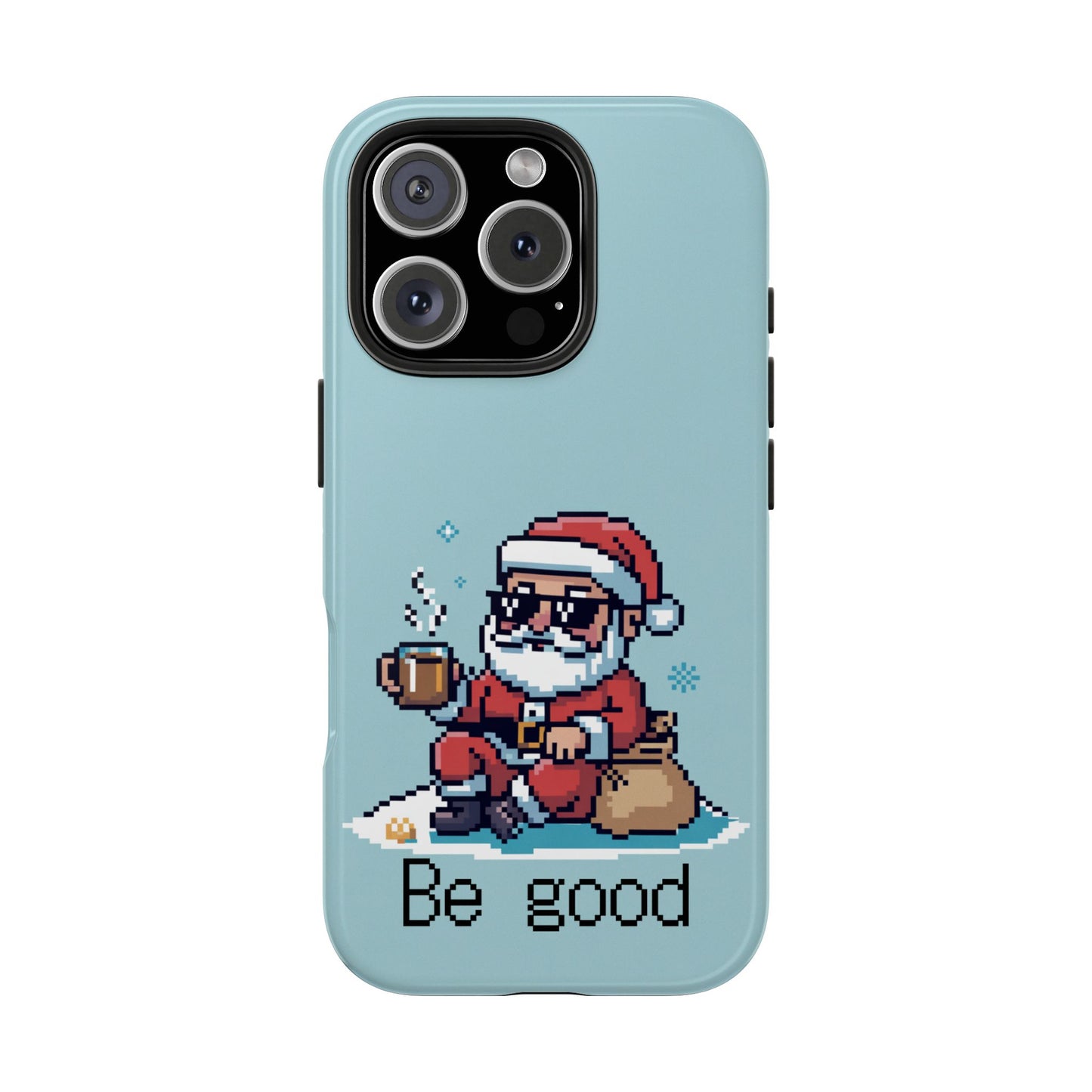 Pixel Art Santa Claus iPhone Case - Festive Tough Case with 'Be Good' Design