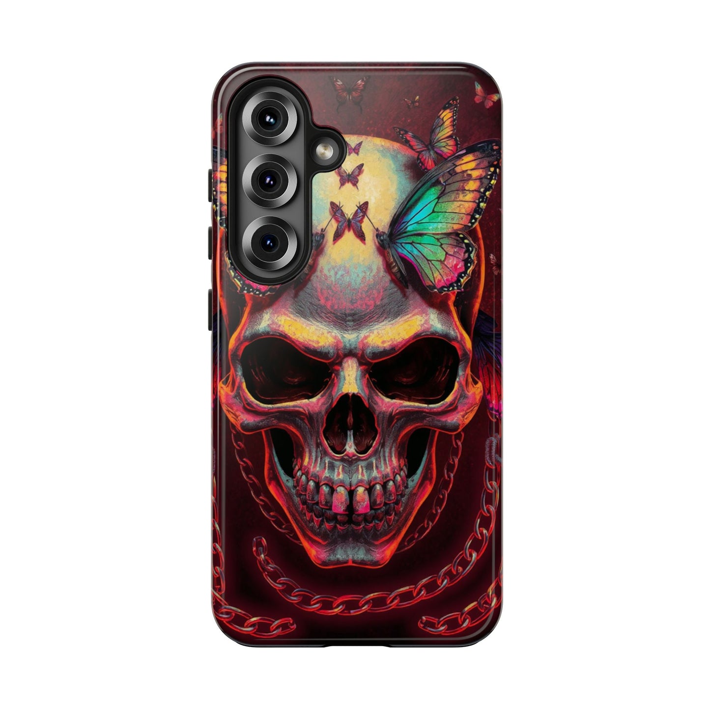 Gothic Skull Phone Case with Butterflies - Durable Tough Phone Case