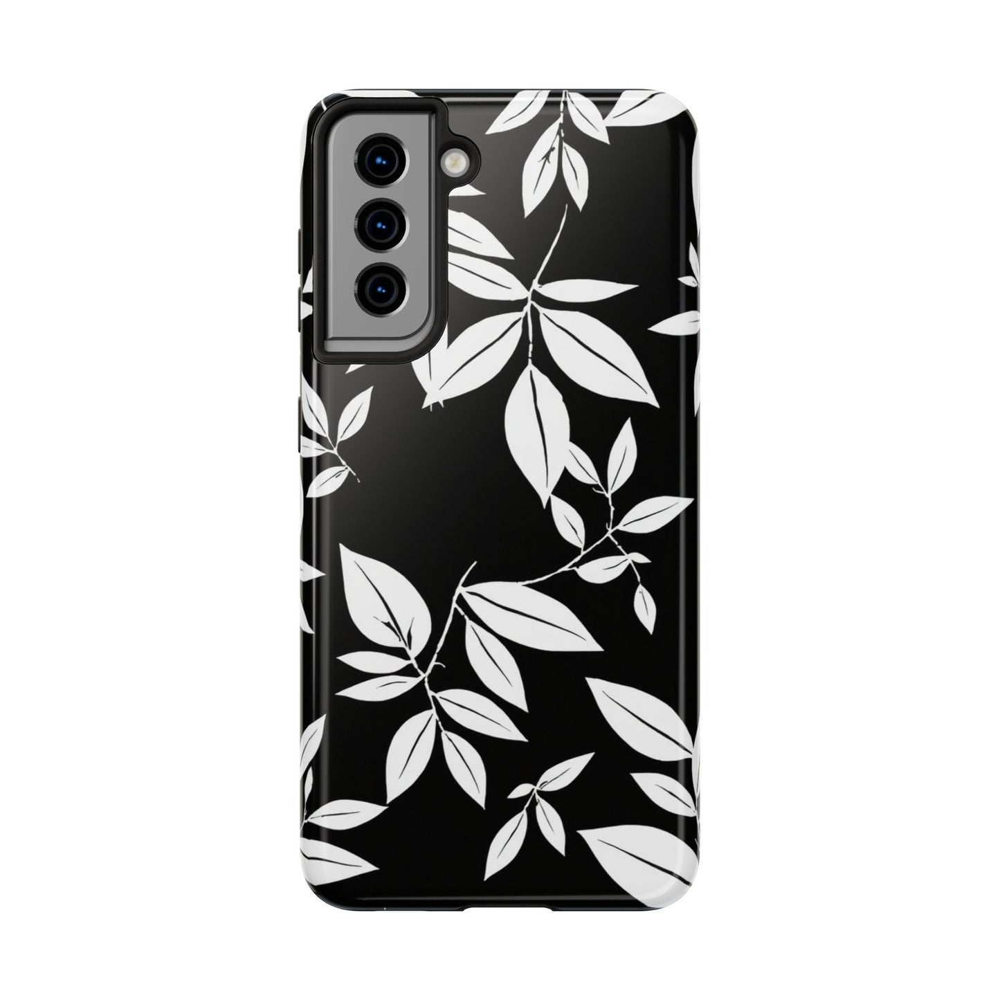 Chic Floral Tough Phone Case - Elegant Black & White Design for Stylish Protection