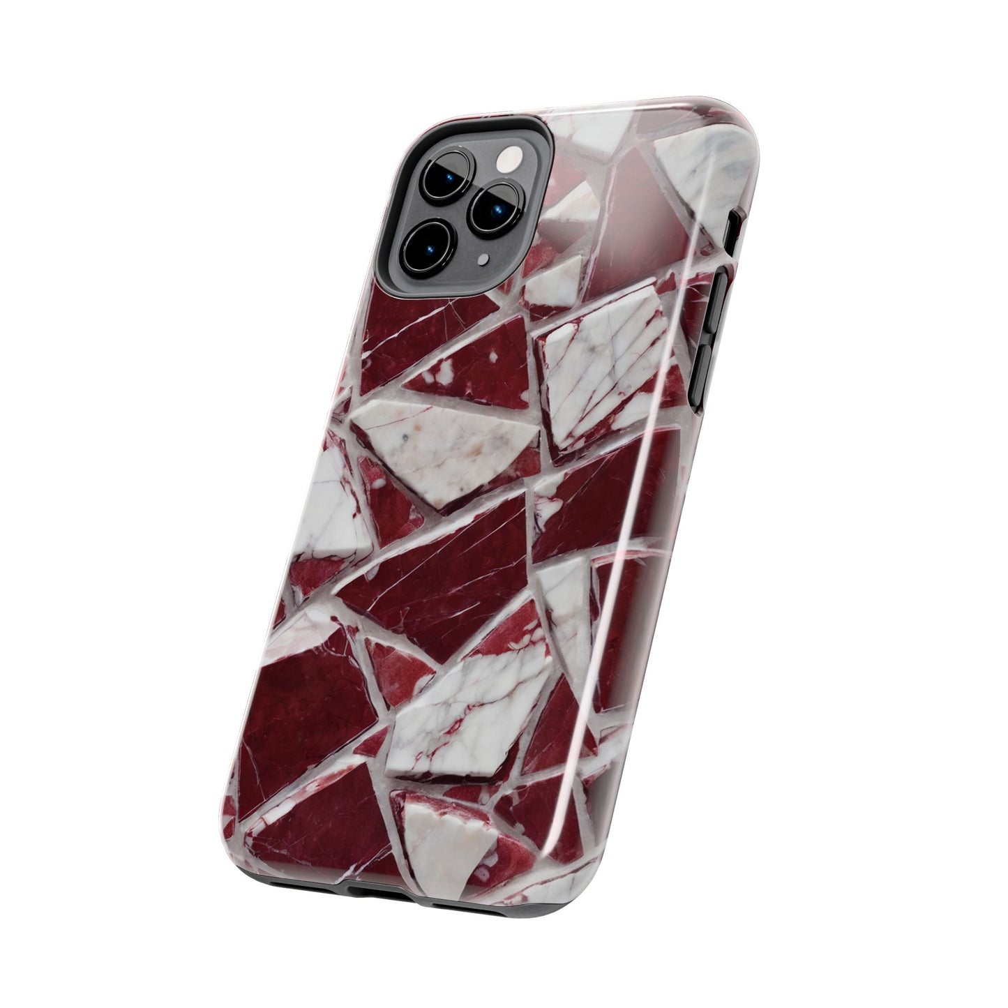 Elegant Red Pieces Marble Pattern Tough Phone Case - Stylish Protection for iPhone