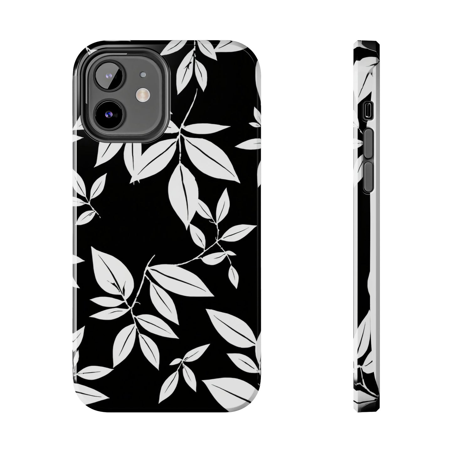 Chic Floral Tough Phone Case - Elegant Black & White Design for Stylish Protection