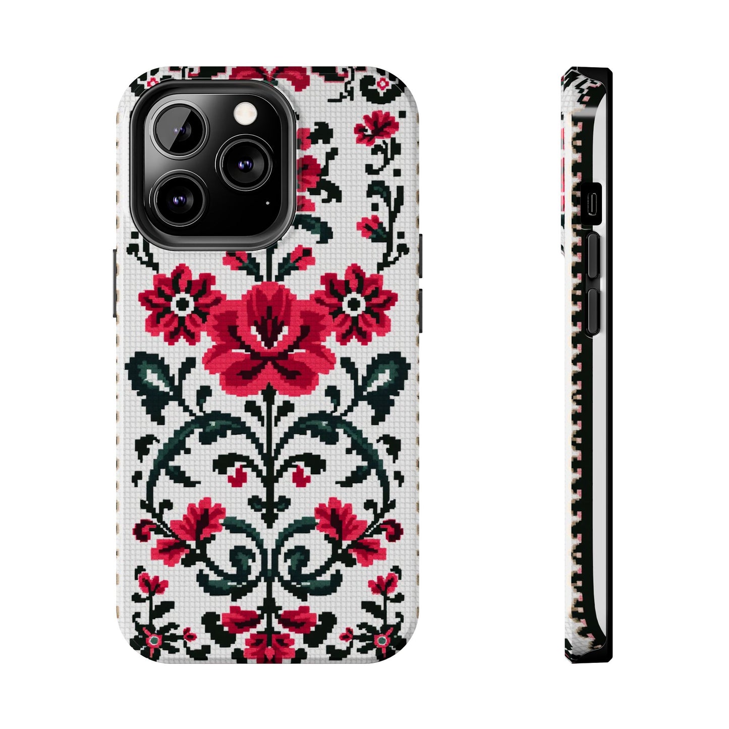 Traditional Floral Knit Tough Phone Cases - Durable Protection with Vintage Style - for iPhone