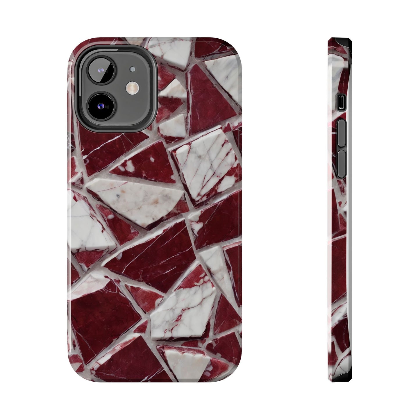 Elegant Red Pieces Marble Pattern Tough Phone Case - Stylish Protection for iPhone