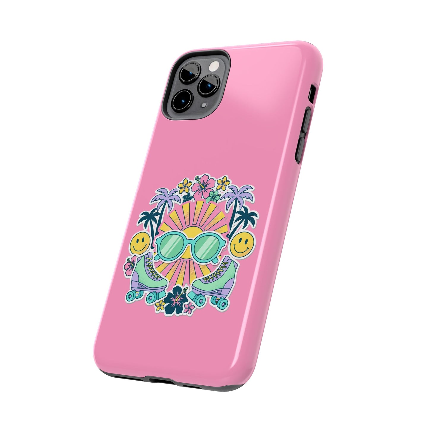 Retro Summer Phone Case — Y2K Palm Trees, Roller Skates & Smiley Collage