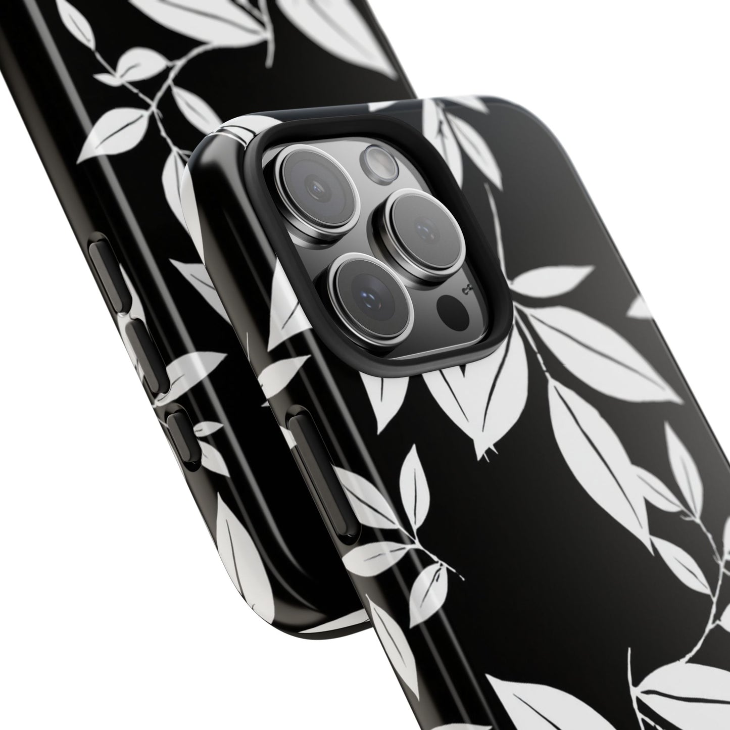 Chic Floral Tough Phone Case - Elegant Black & White Design for Stylish Protection