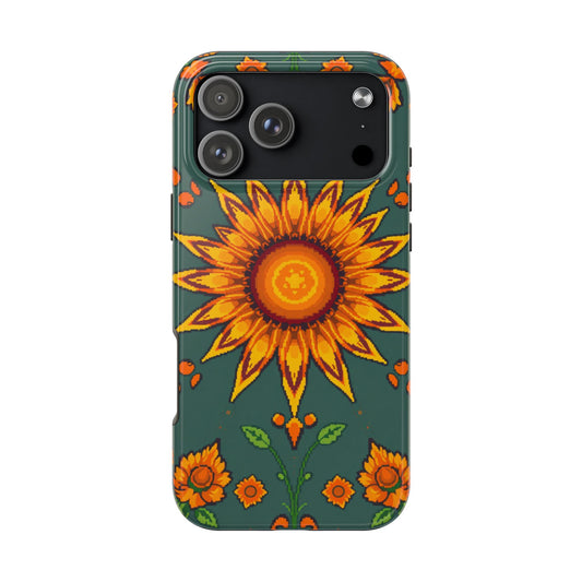 Pixelated Vibrant Floral Tough Phone Case | Sunflower Design for Nature Lovers - for iPhone