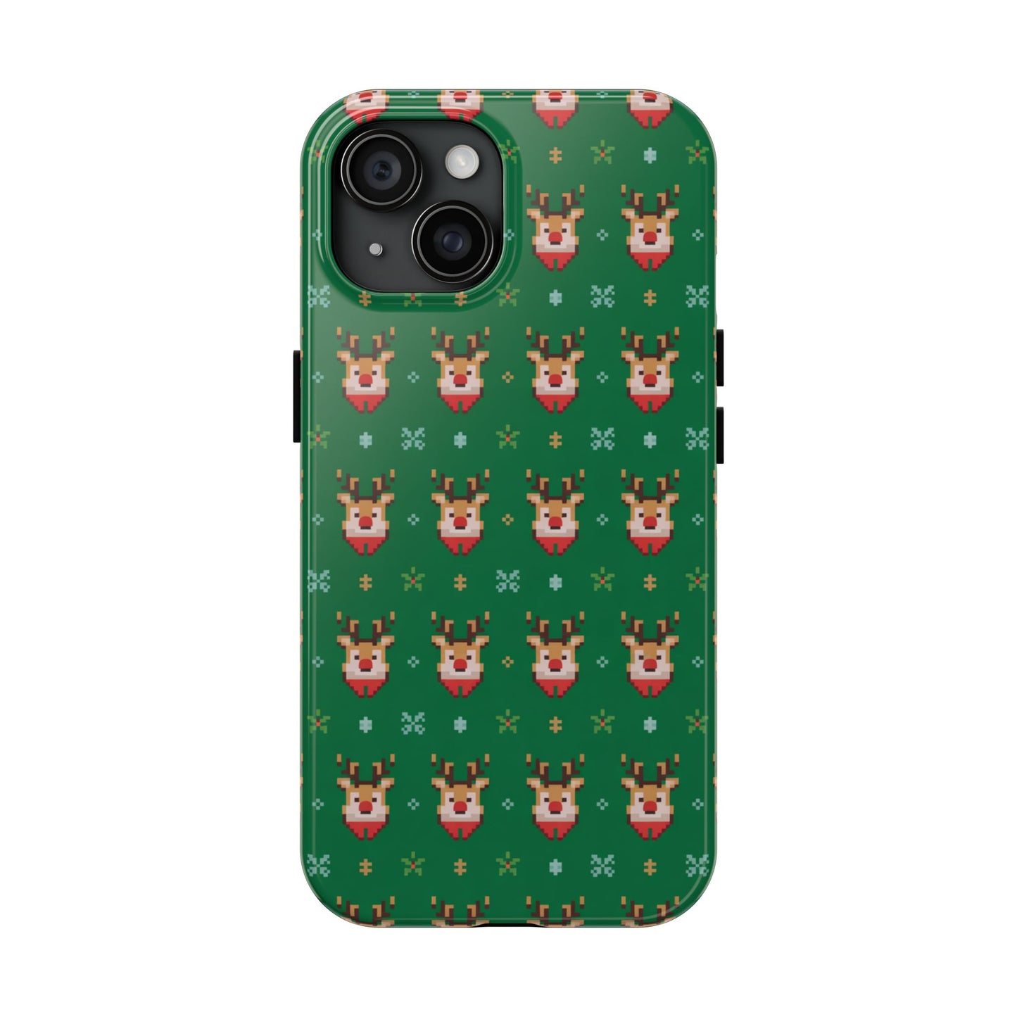 Pixel Art Christmas Rudolf Pattern Phone Case Green