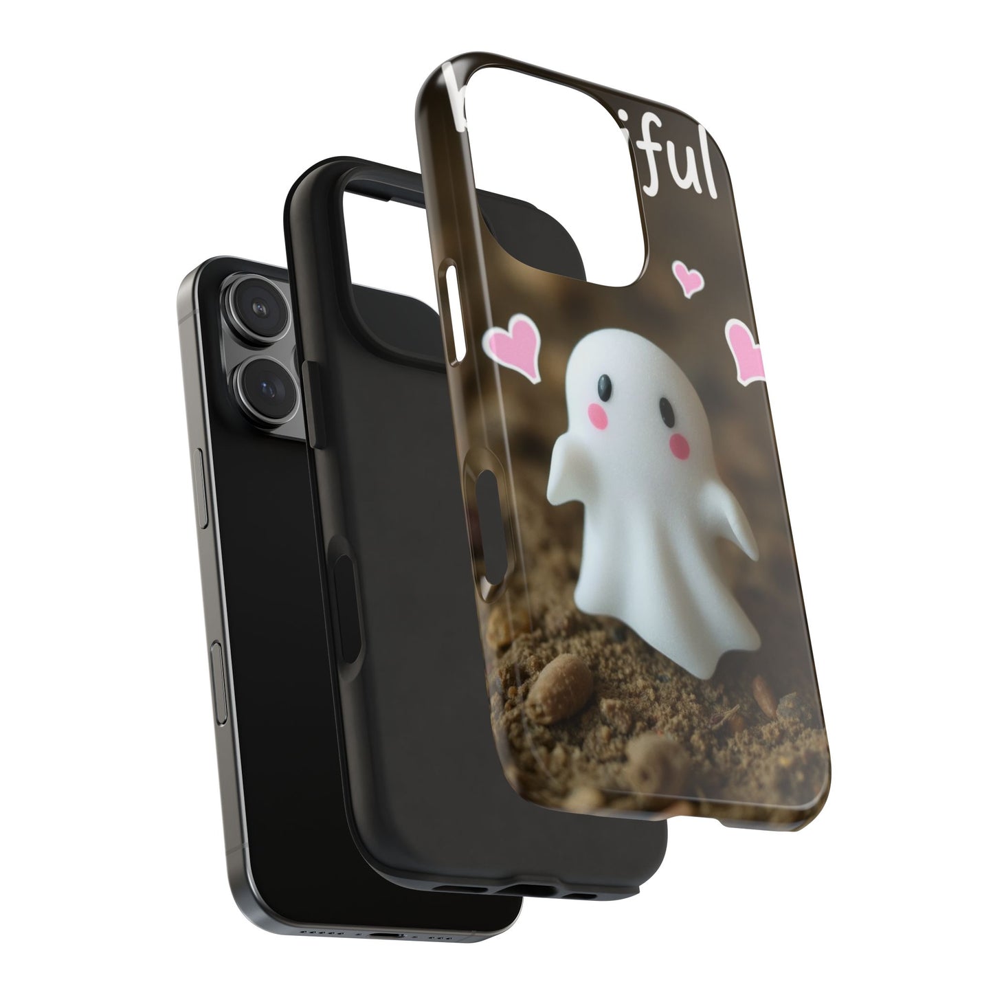 Cute Ghost Tough Phone Case - Beautiful Design with Heart Accents