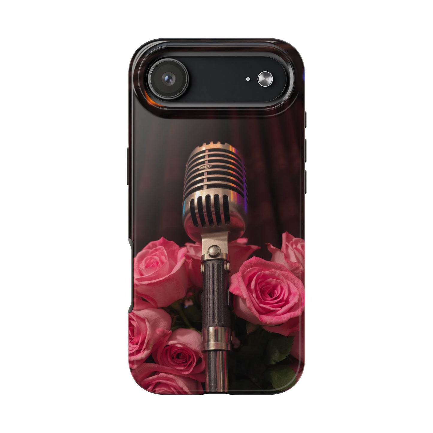 Stylish Tough Phone Case with Vintage Microphone and Roses