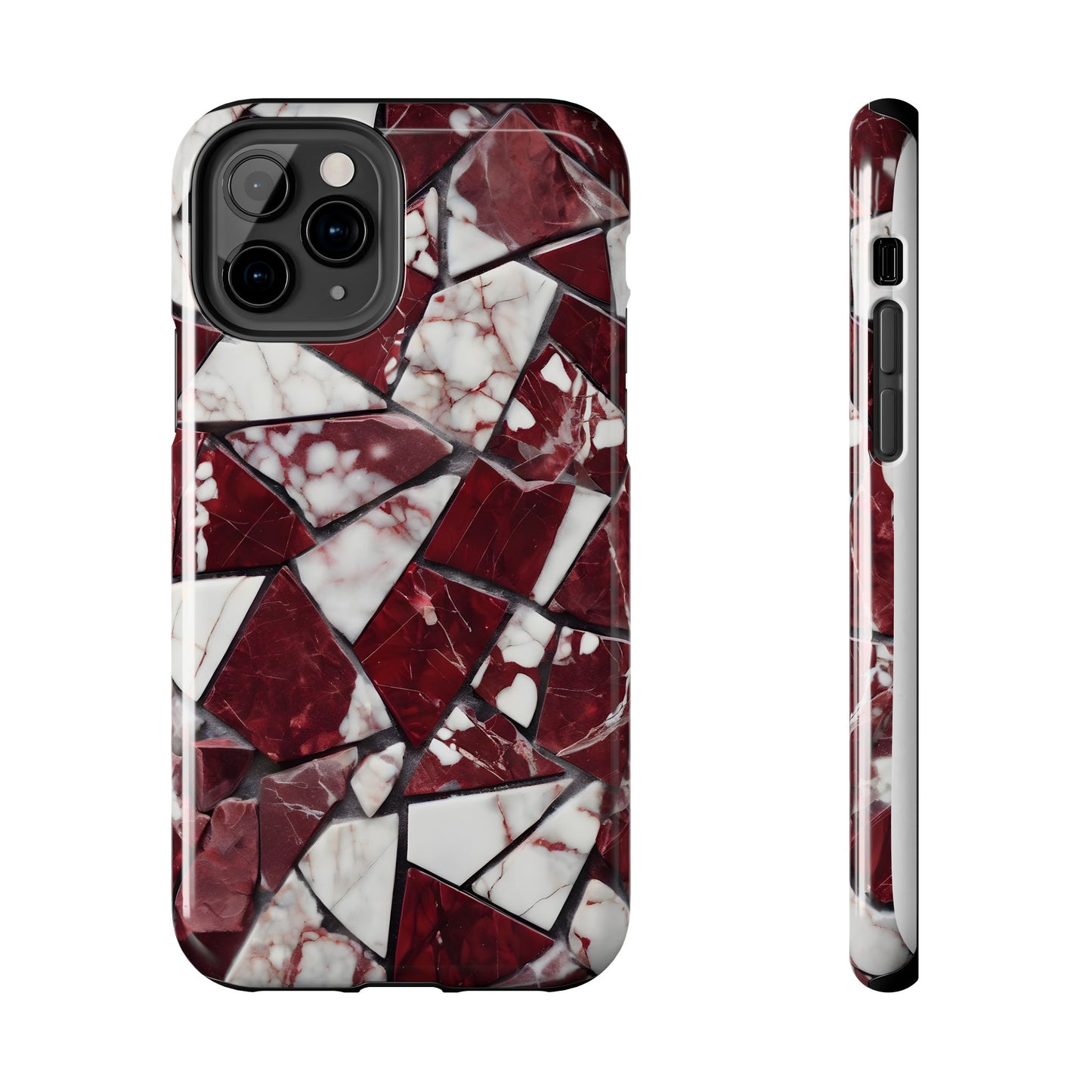 Shattered Dark Red Marble Pattern Tough Phone Case - Durable & Stylish Protection for iPhone