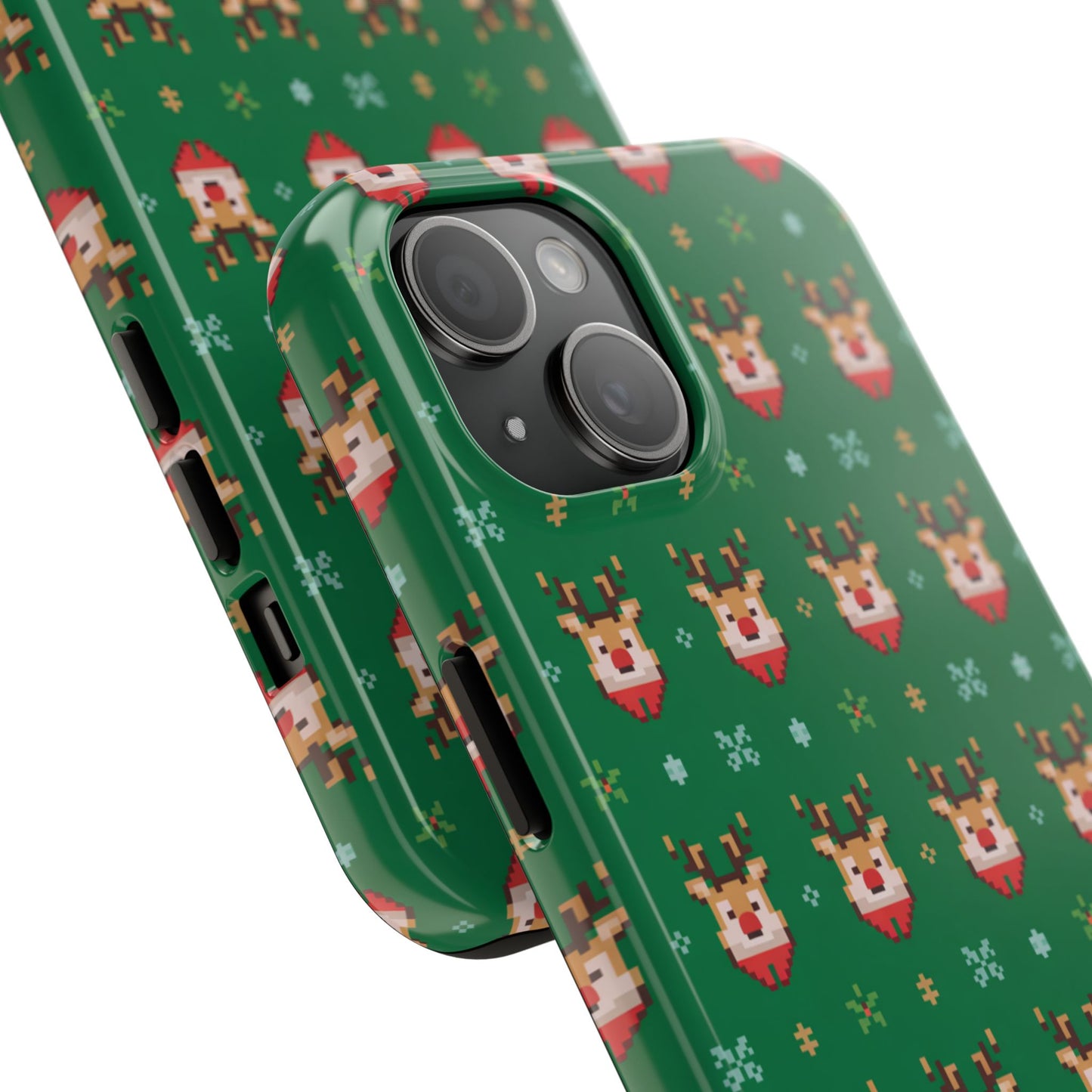 Pixel Art Christmas Rudolf Pattern Phone Case Green