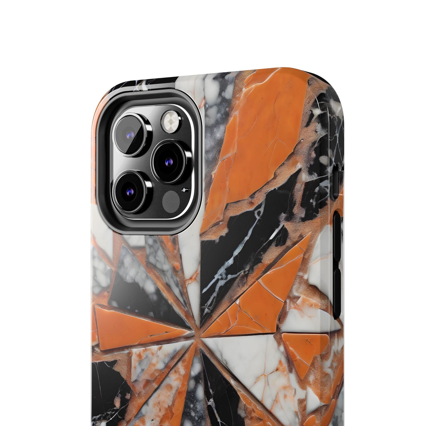 Shattered Pieces Marble Black and Orange Tough Phone Case - for iPhone