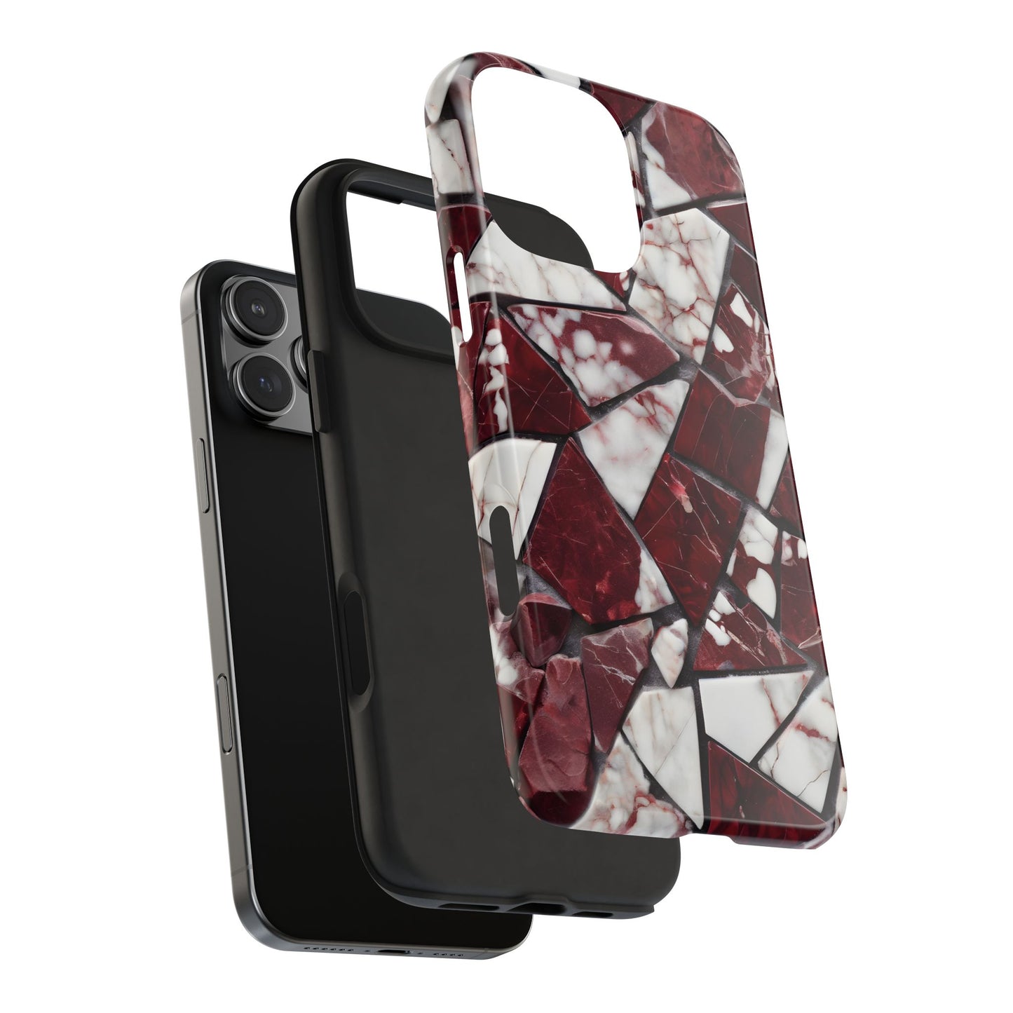 Shattered Dark Red Marble Pattern Tough Phone Case - Durable & Stylish Protection for iPhone