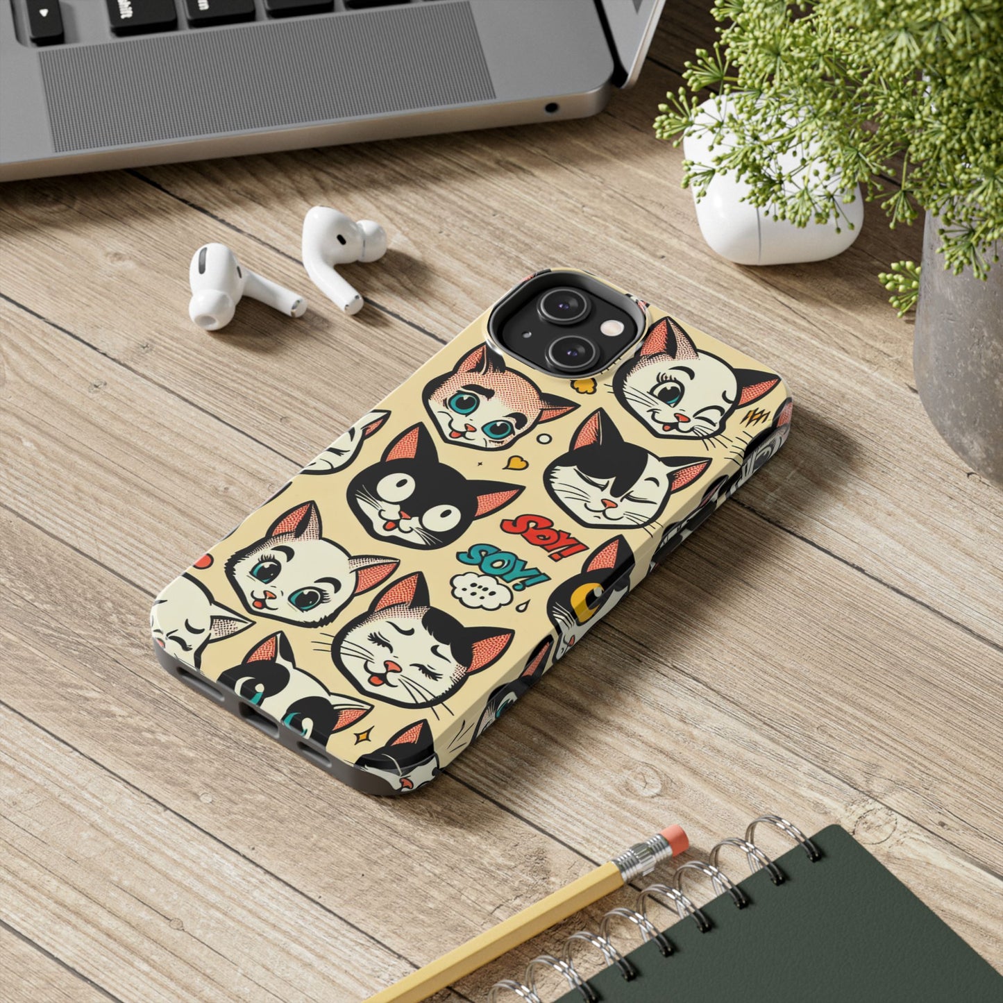 Playful Cat-Themed Tough Phone Case - Pet Pattern - for iPhone