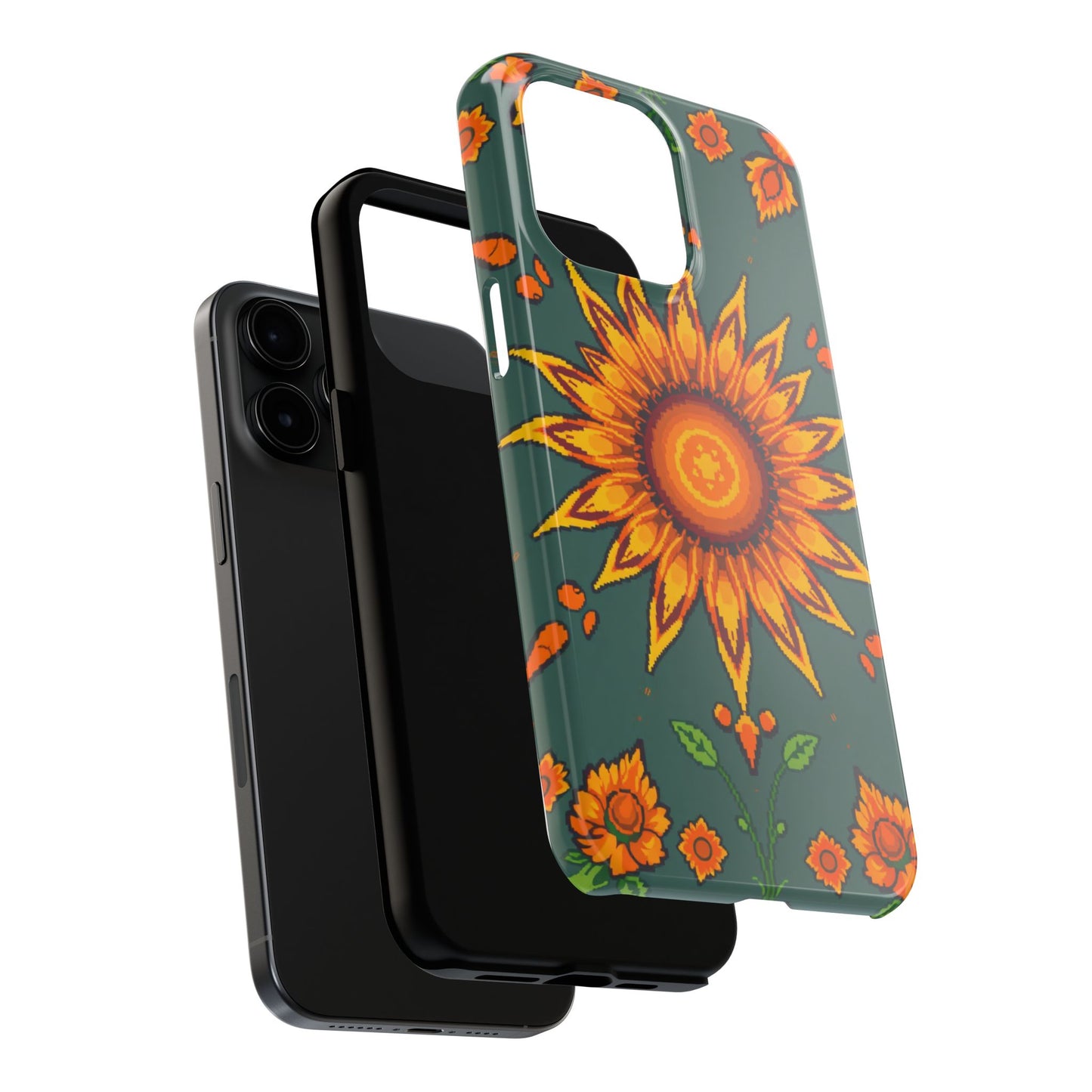 Pixelated Vibrant Floral Tough Phone Case | Sunflower Design for Nature Lovers - for iPhone