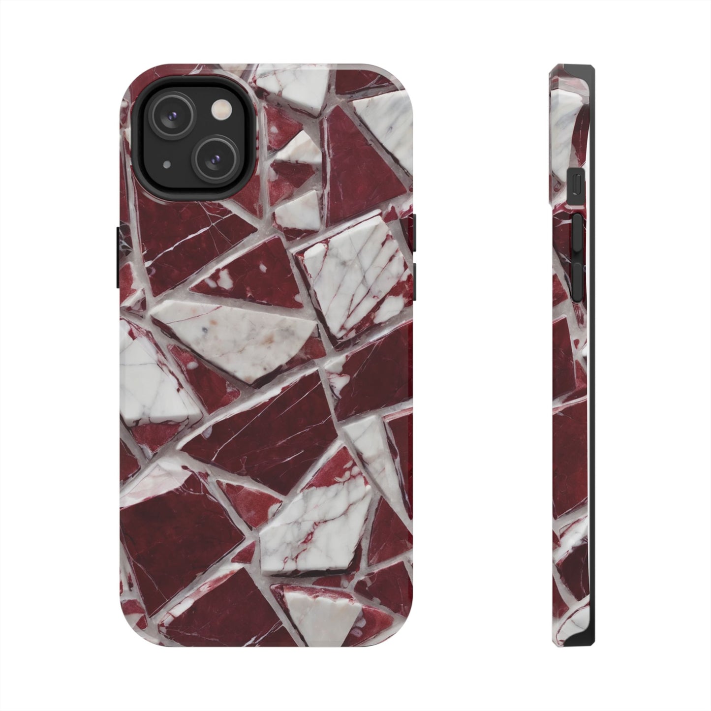 Elegant Red Pieces Marble Pattern Tough Phone Case - Stylish Protection for iPhone
