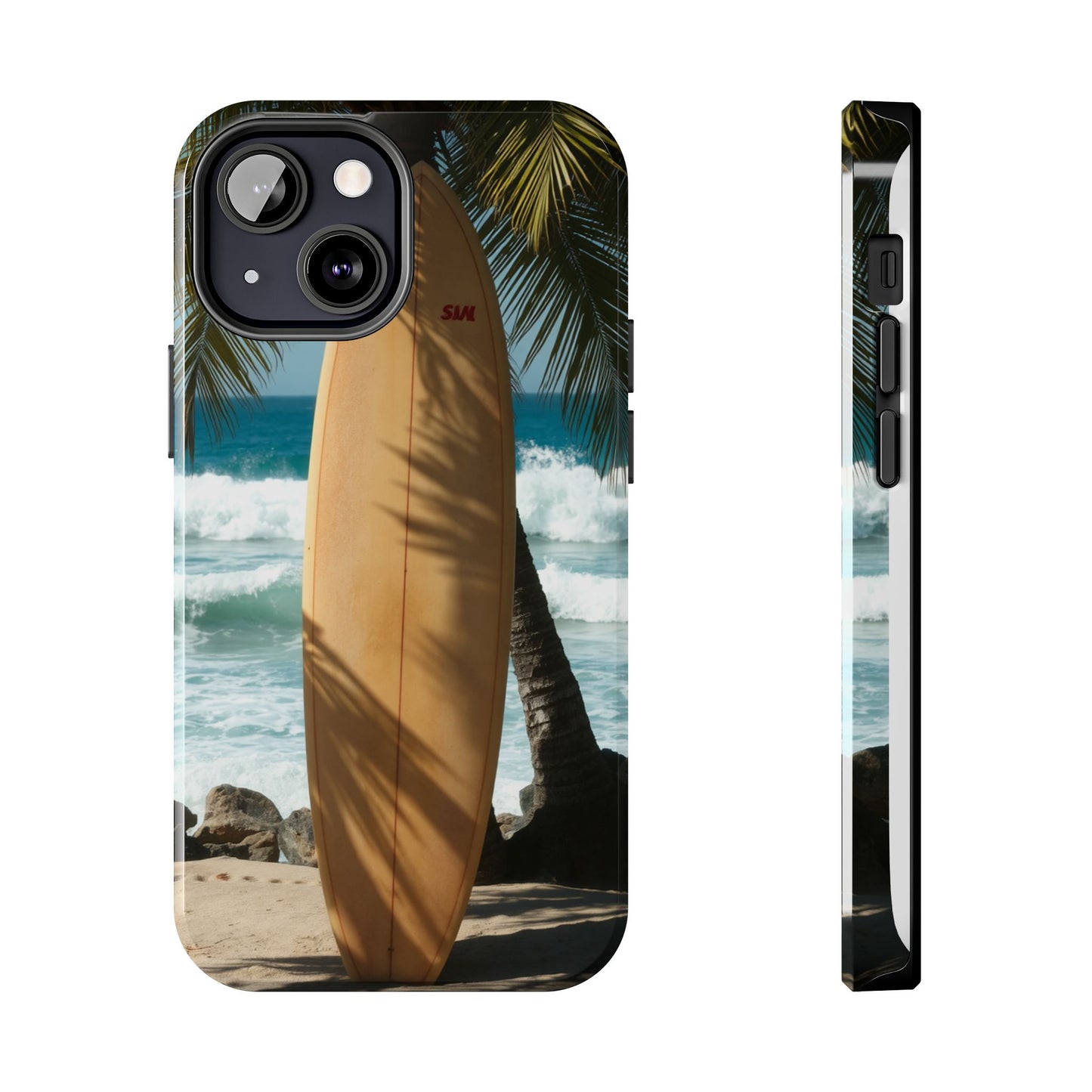 Tough Surfing Phone Case - Beach Vibes with Palm Trees & Surfboard