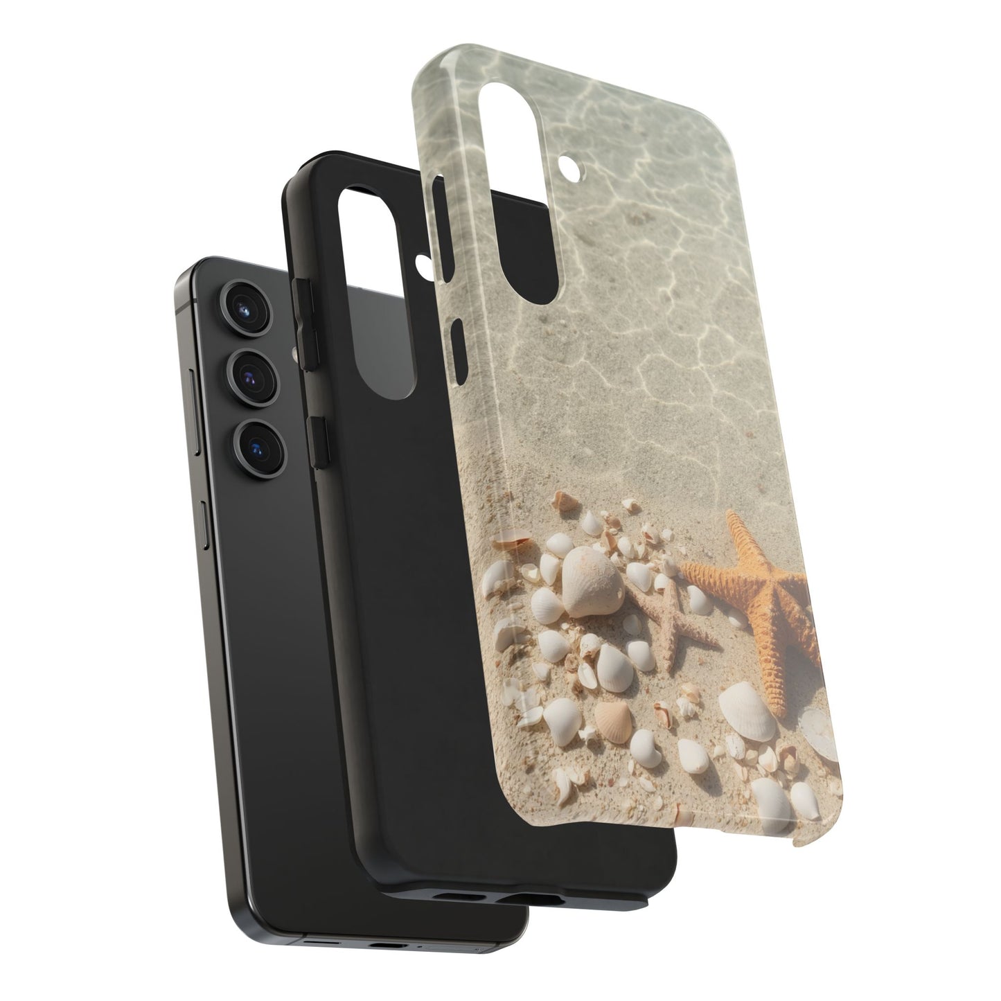 Beach-Inspired Tough Phone Case with Starfish and Seashell Design
